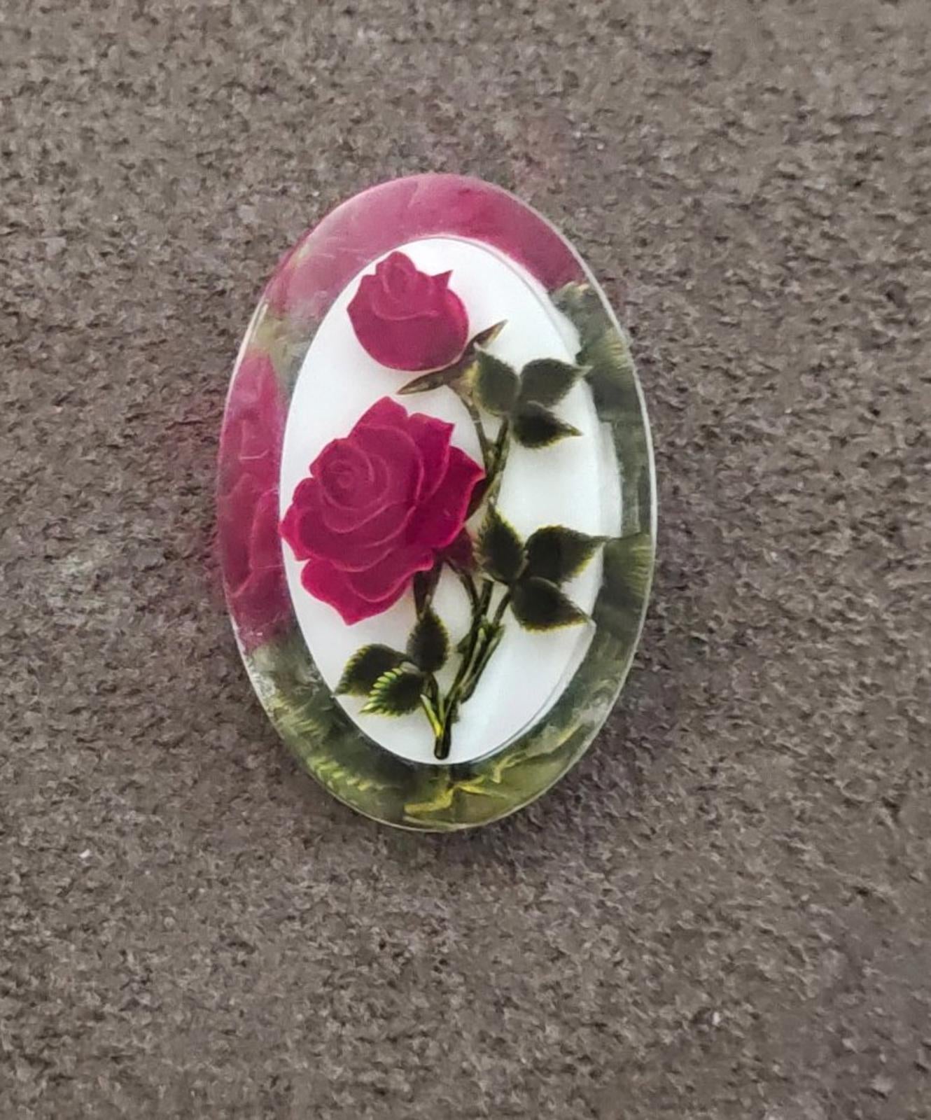 1940s/50s Reversed Carved Lucite Red Rose Brooch