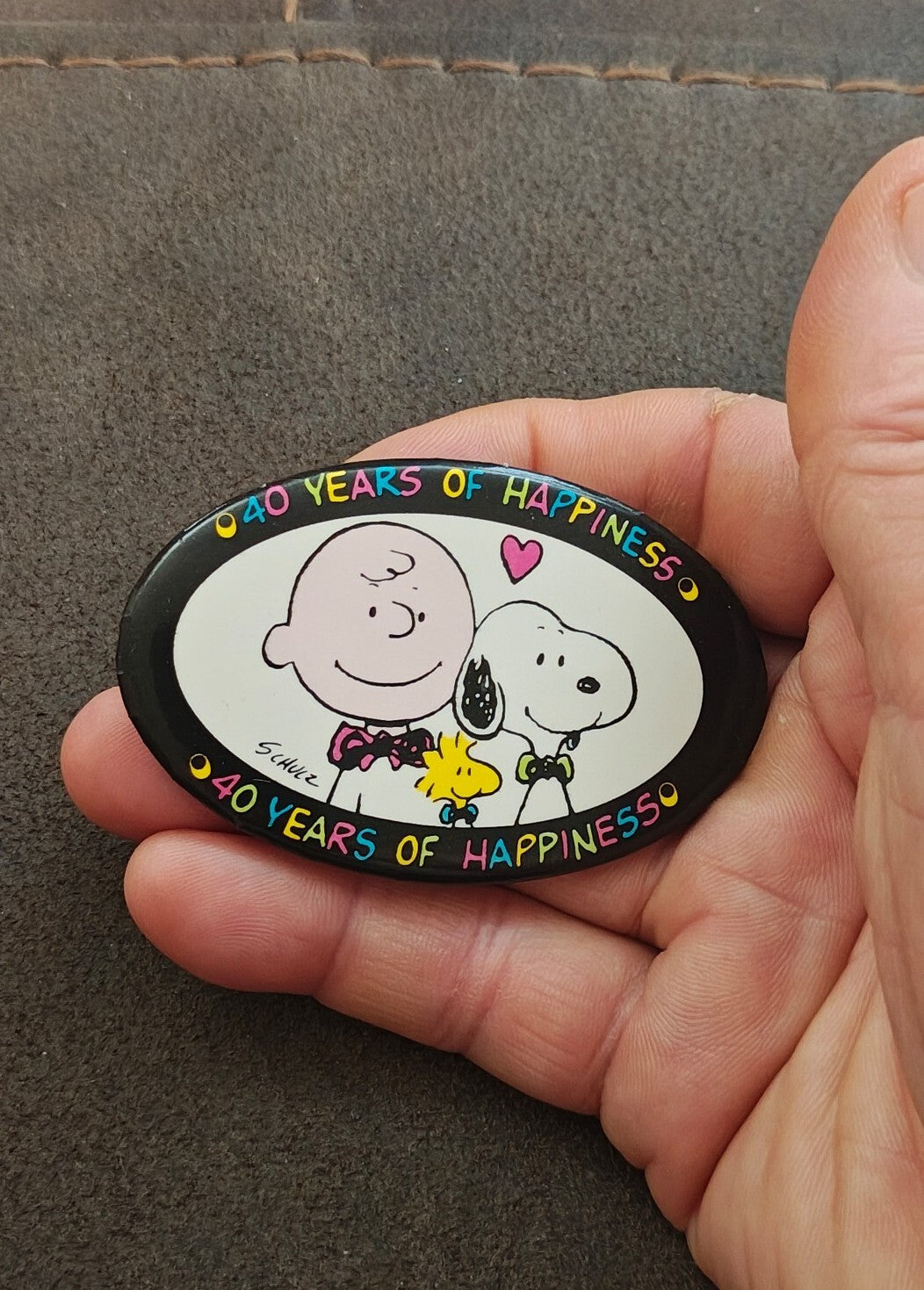 1990 Peanuts 40th Anniversary Charlie Brown Snoopy Button Pin