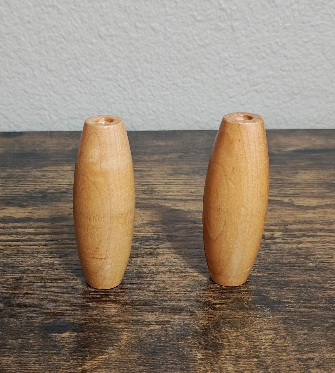 1960s/70s Set Of 2 Wooden Bowling Pins From The Classic Aurora Skittle-Bowl Game
