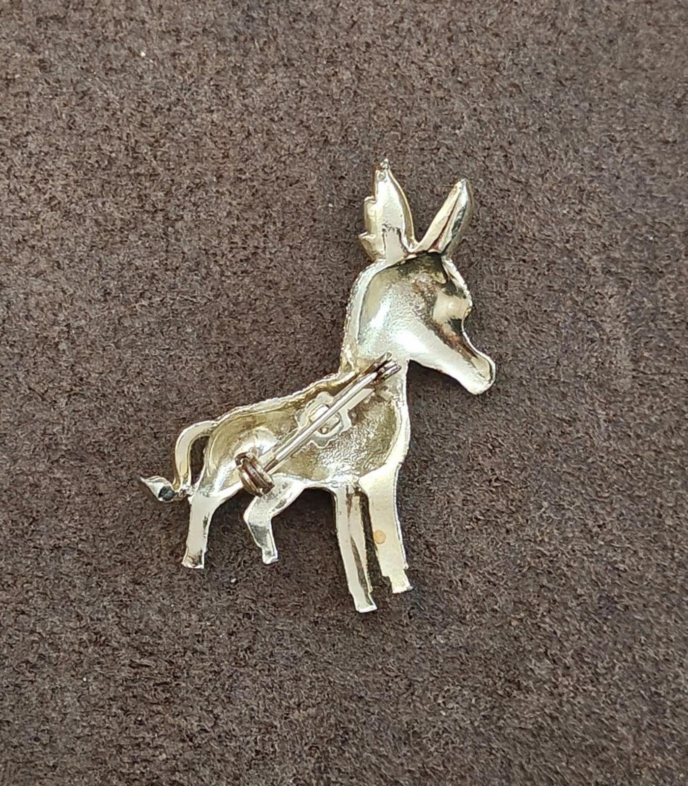1950s/60s Vintage Gold Tone Donkey With Red Eye Rhinestone Brooch Pin