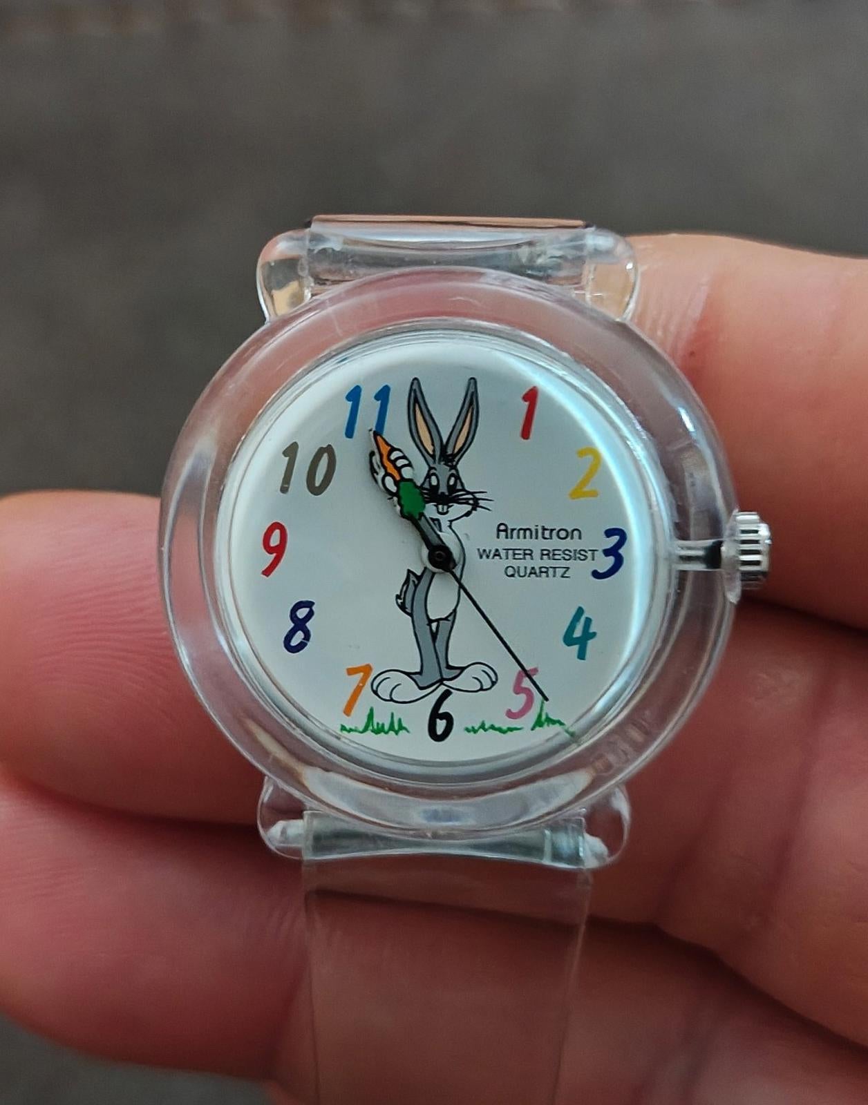 1990s Armitron Bugs Bunny Women's Watch With Clear Plastic Band