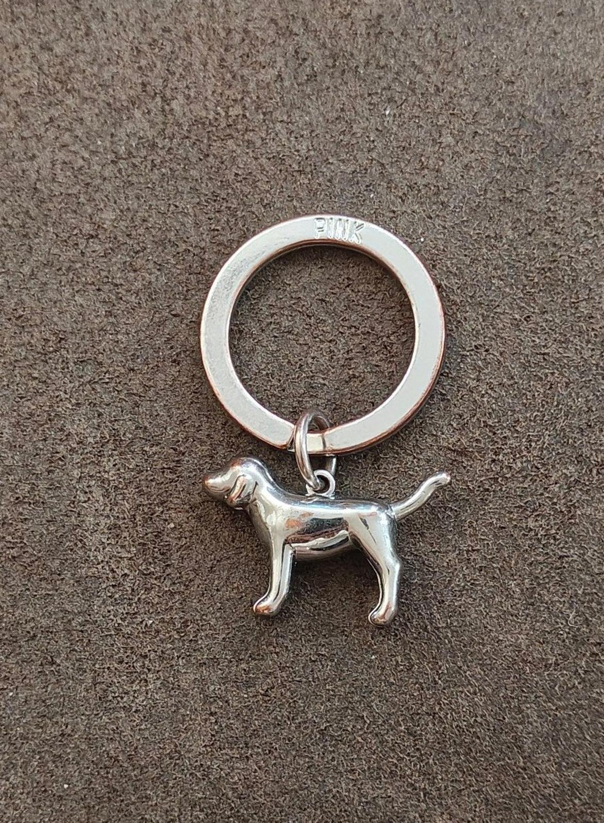 Victoria's Secret Pink Logo Silver Tone Dog Charm Keychain/Keyring