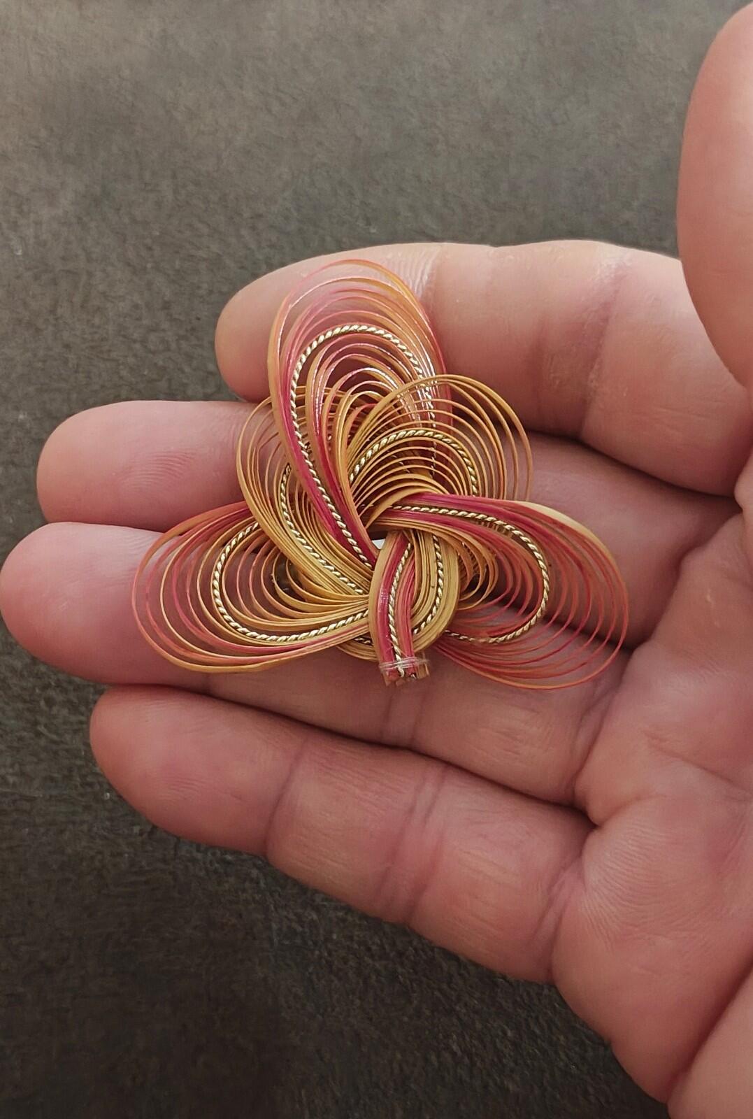 1960s/70s Quilled Bamboo or Rattan Folk Art Brooch