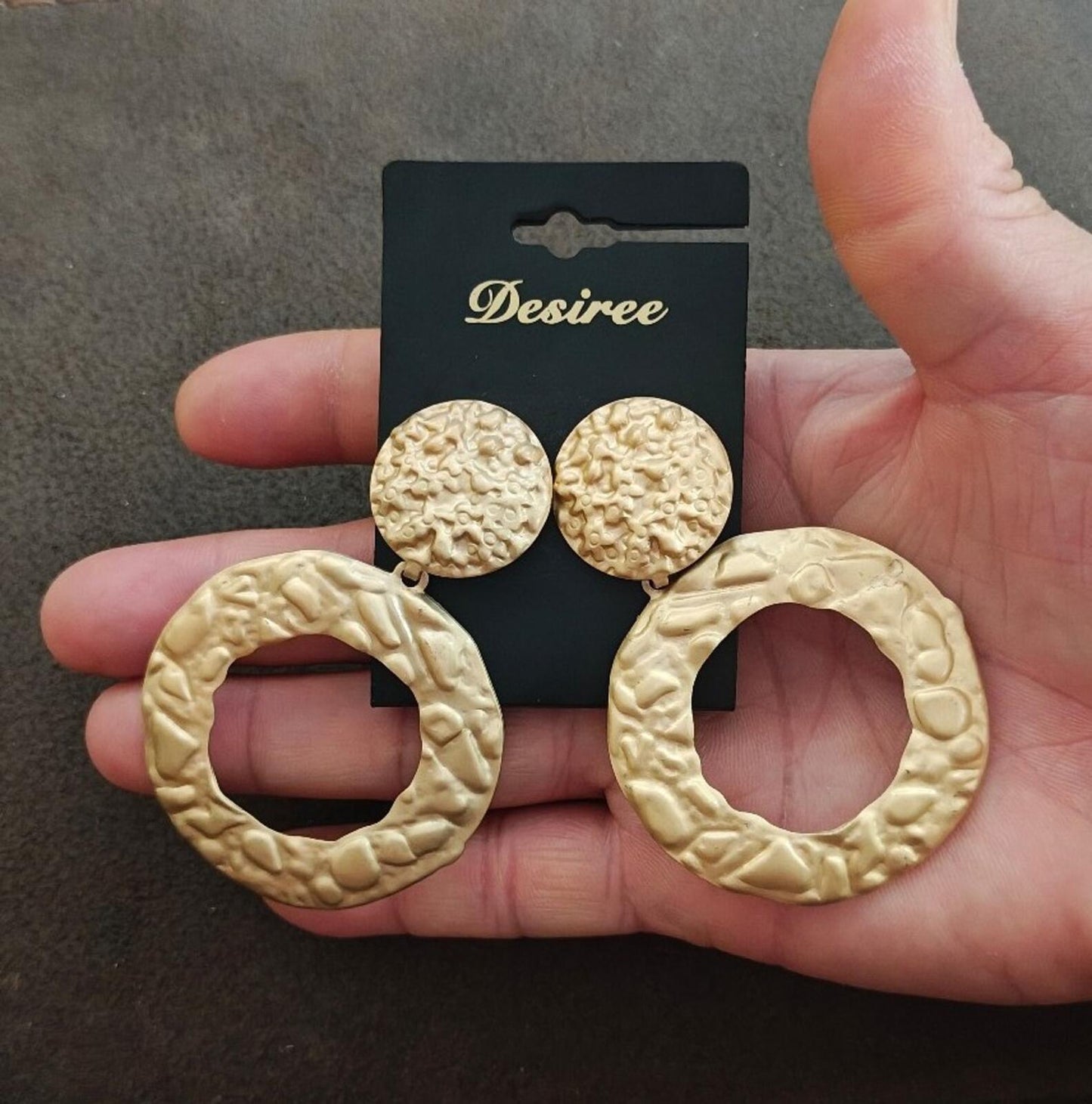 Gold Tone Desiree Brand Hammered Textured Statement Earrings New