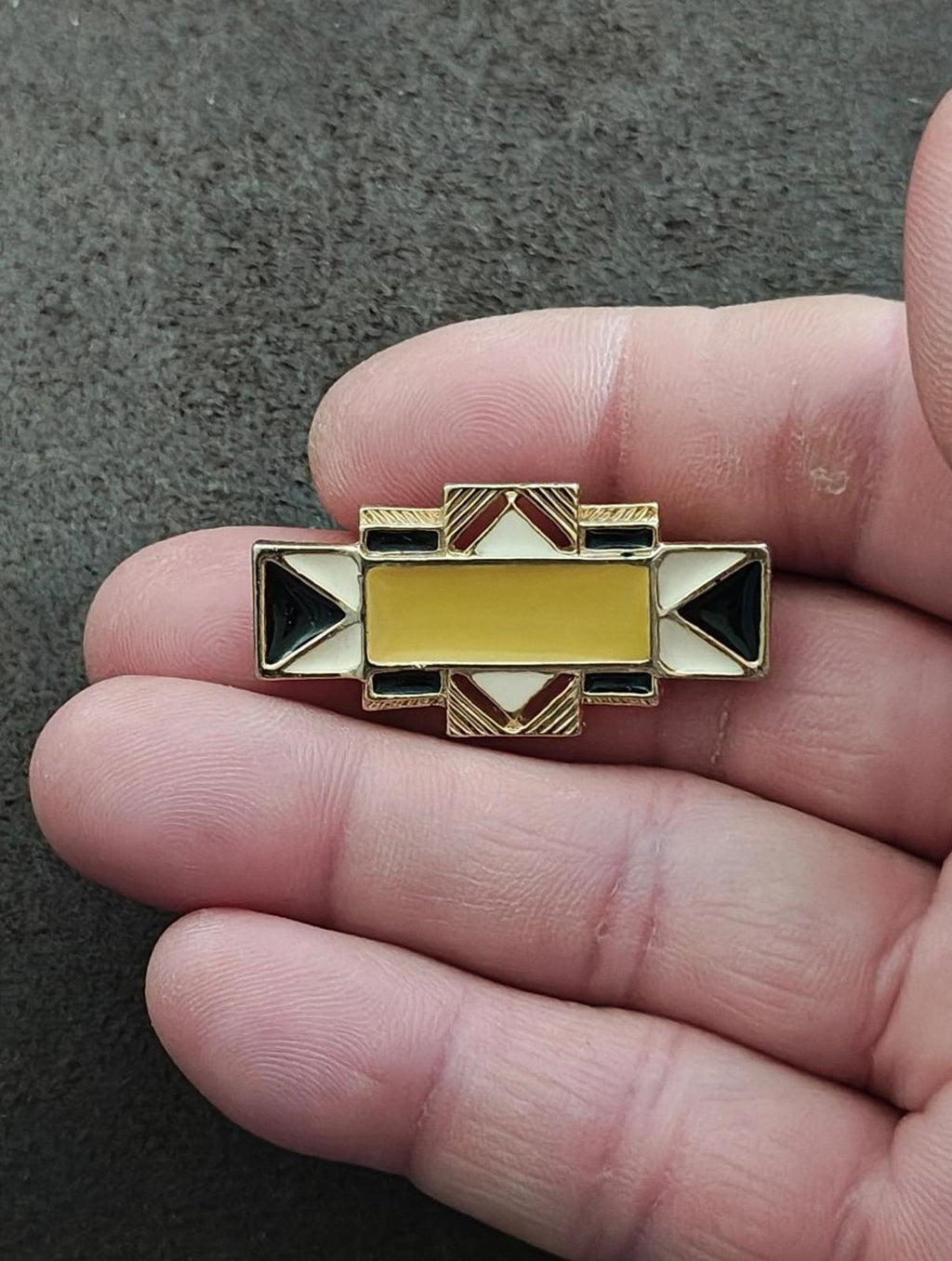 1980s Art Deco Style Geometric Enamel Brooch Pin