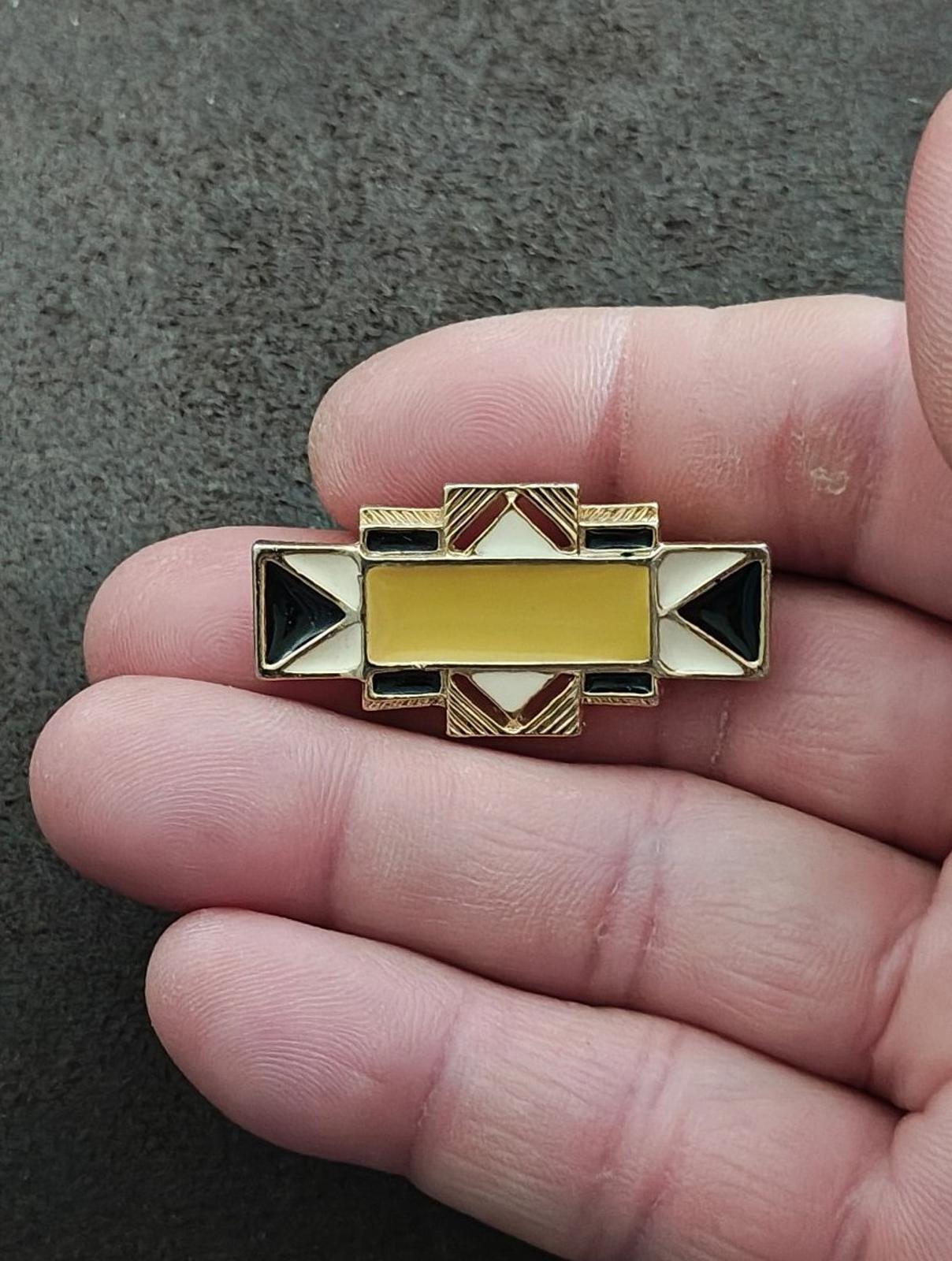 1980s Art Deco Style Geometric Enamel Brooch Pin