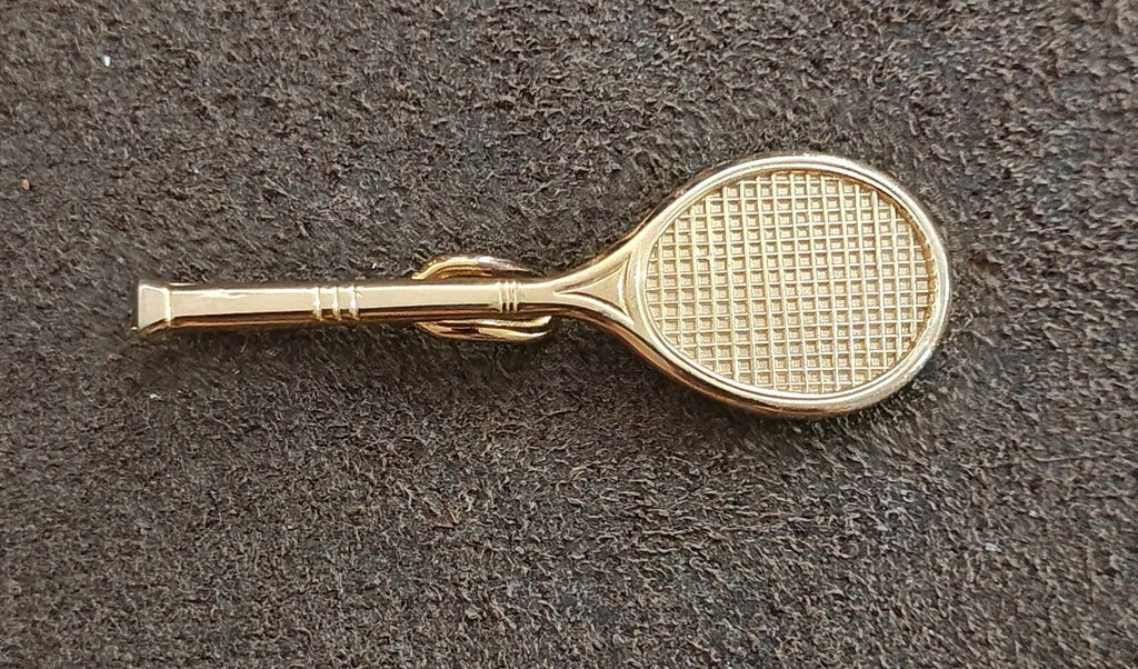 1960s Gold Tone Tennis Racket Wire Loop Tie Bar Clip