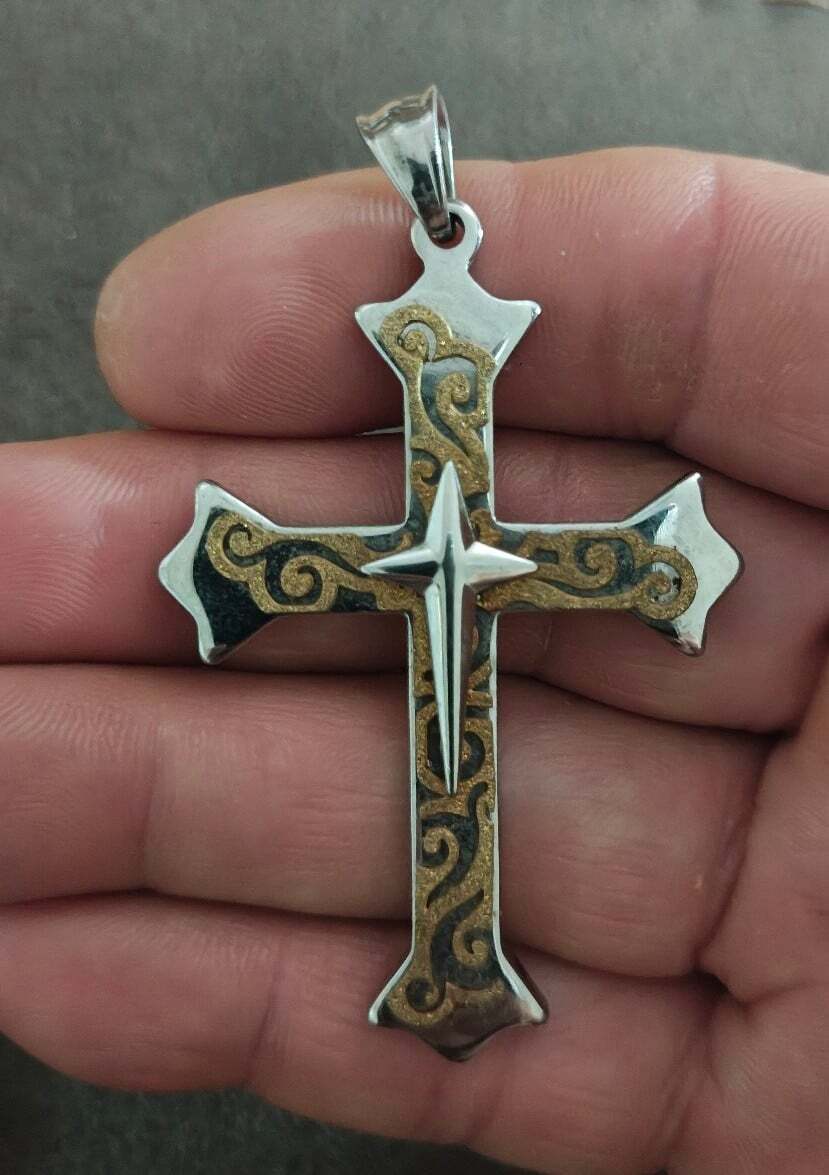 Gothic Style Silver Tone Cross Pendant
