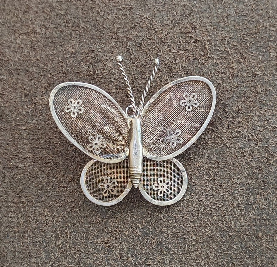 1960s/70s Silver Tone Mesh Butterfly Brooch & Pendant-Dual-Use Pin