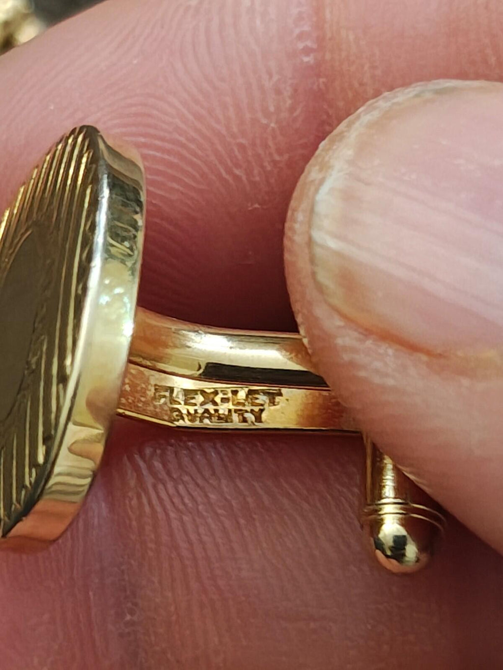 1950s/60s Marked Flex-Let Art Deco Style Gold Tone Textured Cufflinks