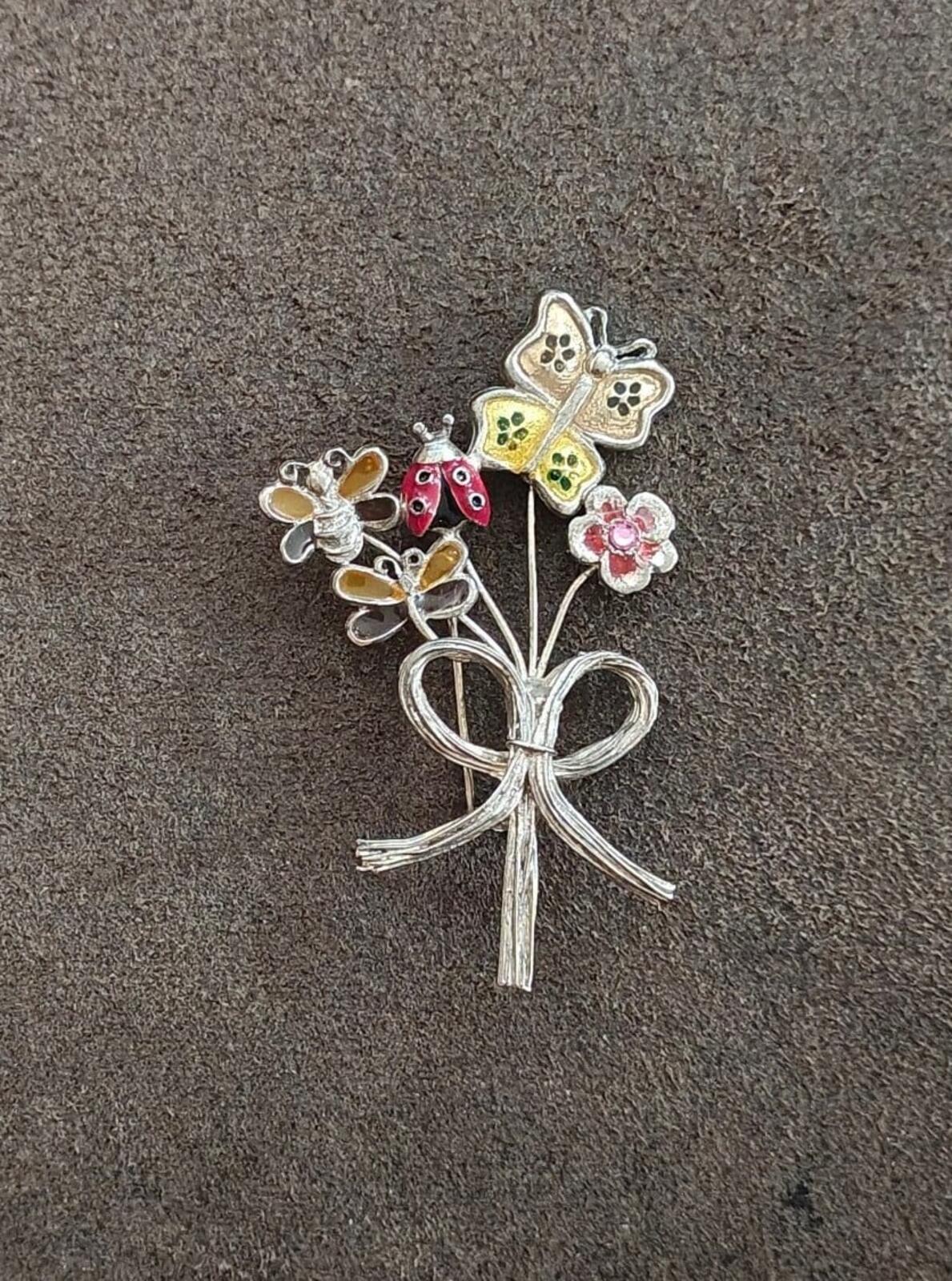 1980s Signed KC (Kenneth Cole) Silver Tone Nature Inspired Bouquet Design Brooch