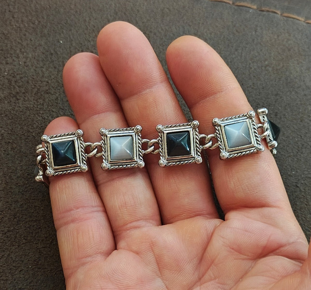 90s Premier Designs Pyramid Cut Moonglow/Cat's Eyes Stones Bracelet