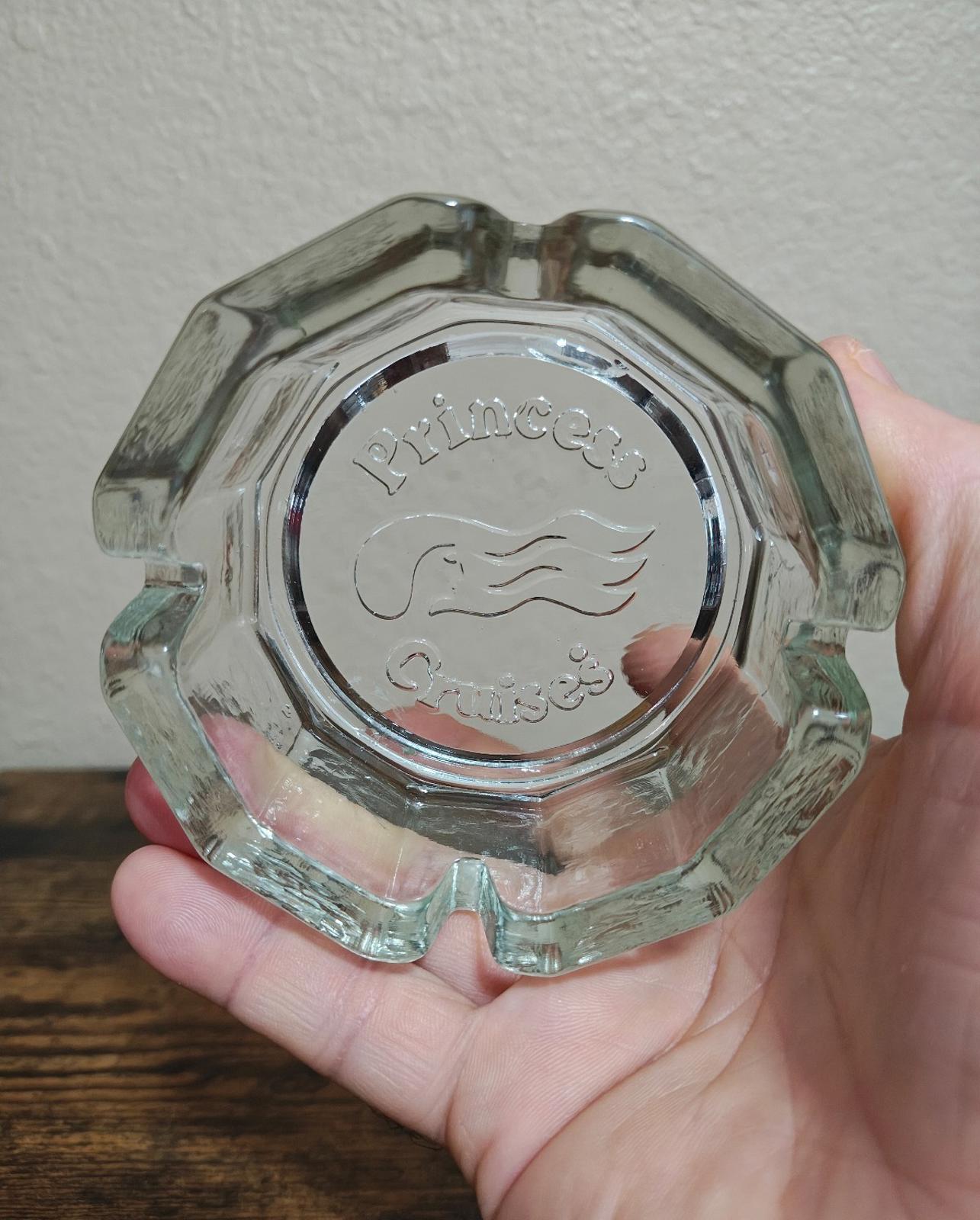 1970s Set of Two Princess Cruises clear Glass Ashtrays
