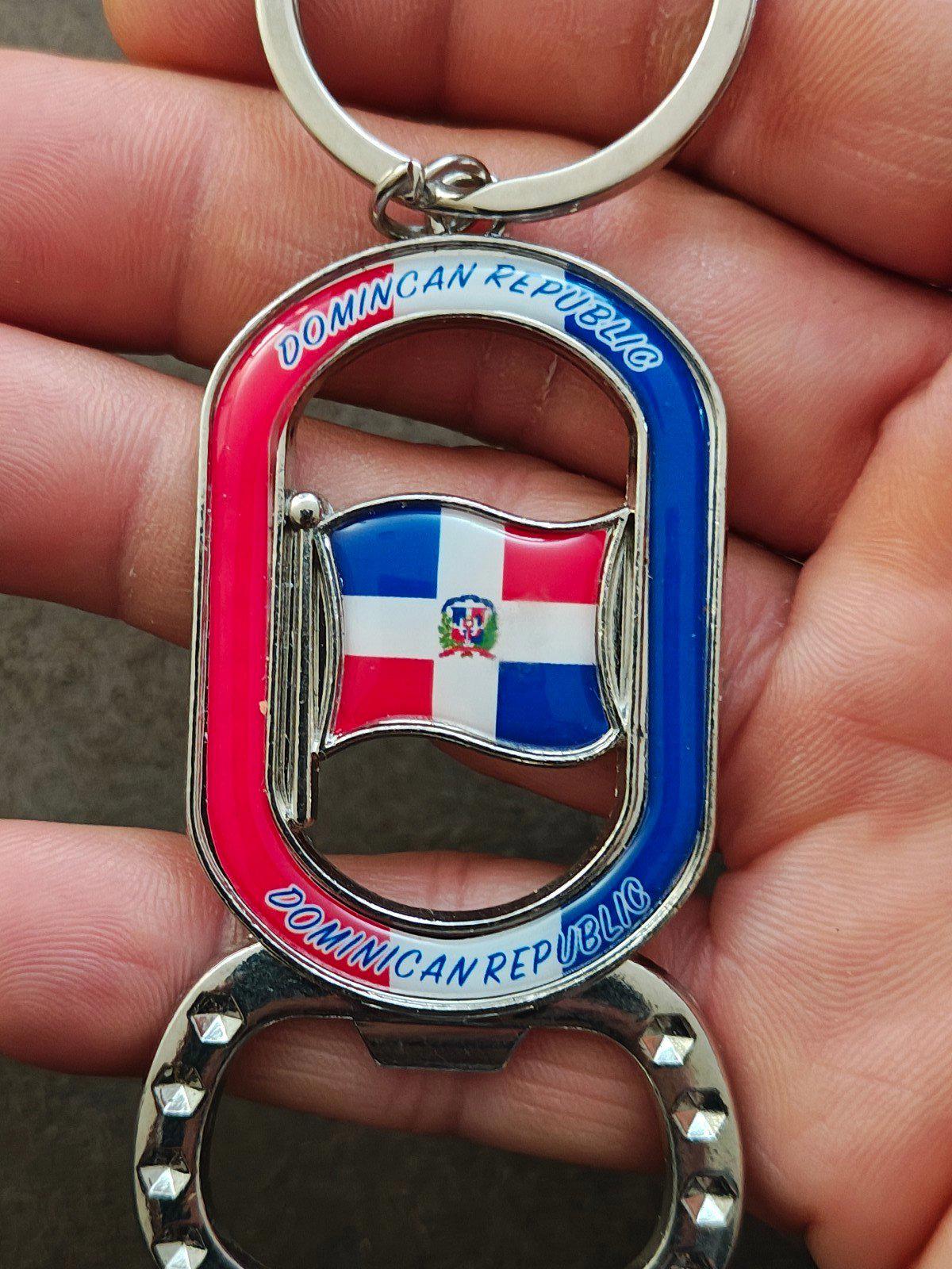 Sturdy Dominican Republic Flag Silver Tone Beer Bottle Opener Keychain