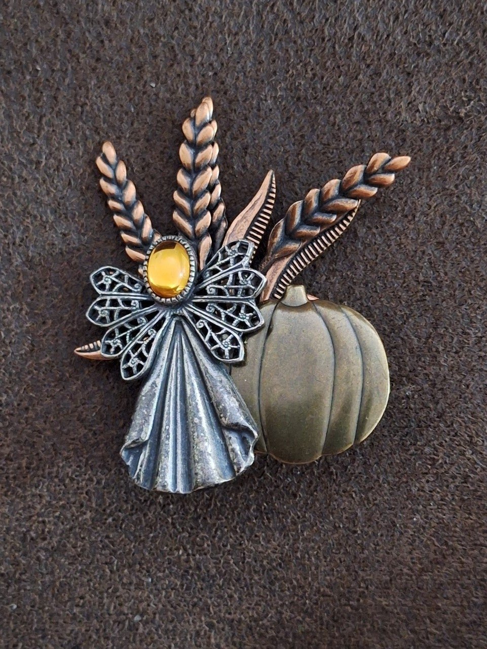 90s Tri-Color Fall Harvest Angel Pin Brooch