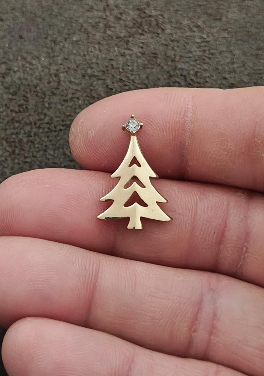 1980s Avon Gold Tone Christmas Tree With Clear Rhinestone Tree Topper