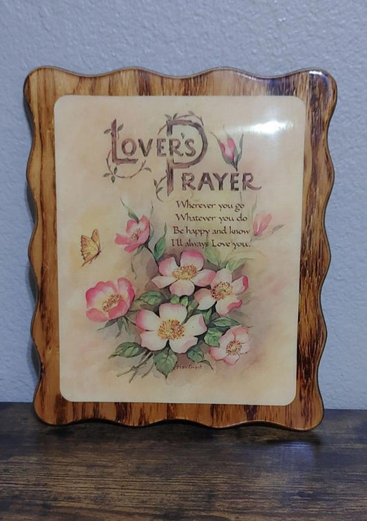 1970's Lover's Prayer Epoxy Coated Wood Wall Plaque