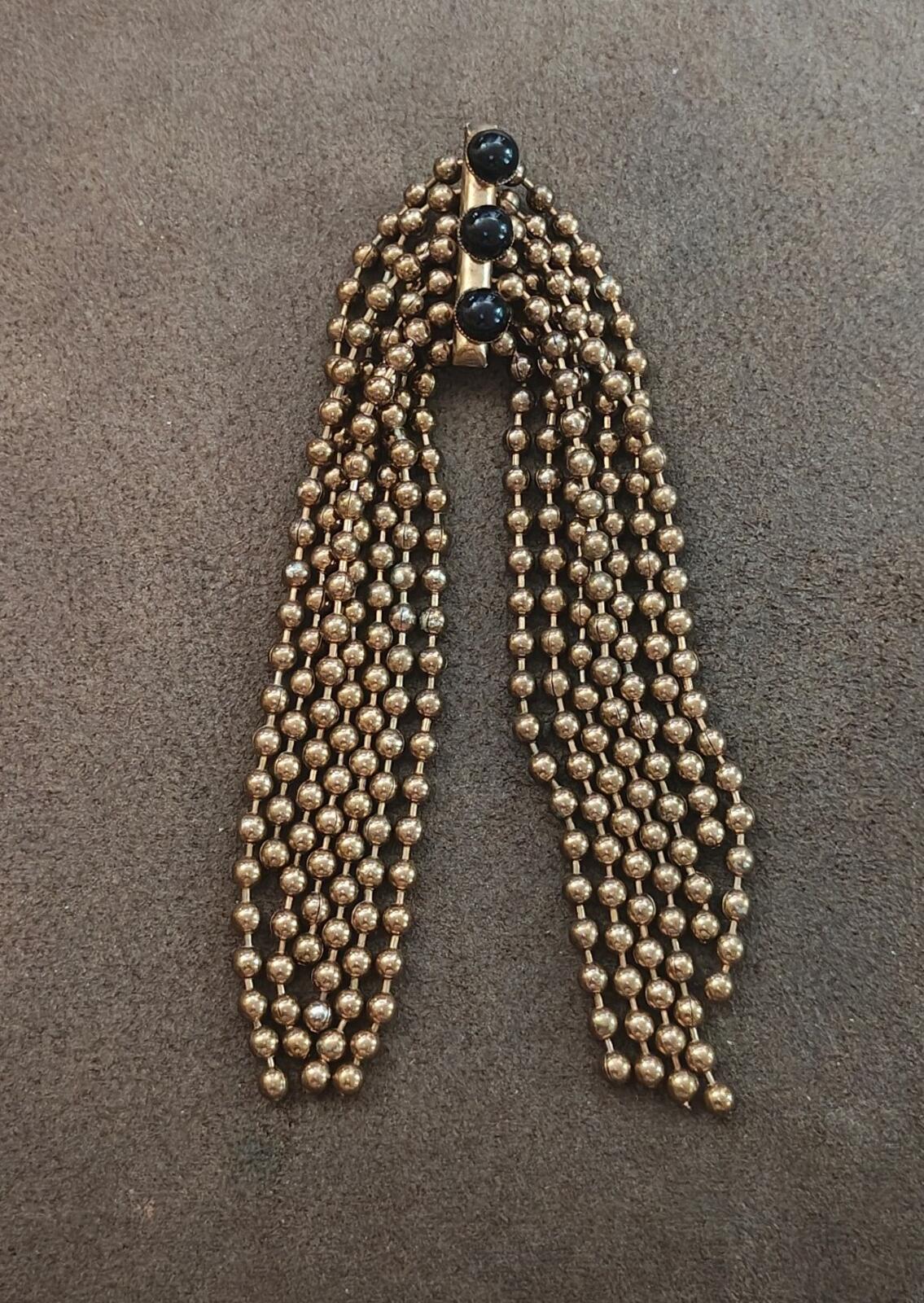 1980s Rare Art Deco Style Drop Tassel Gold Tone Brooch