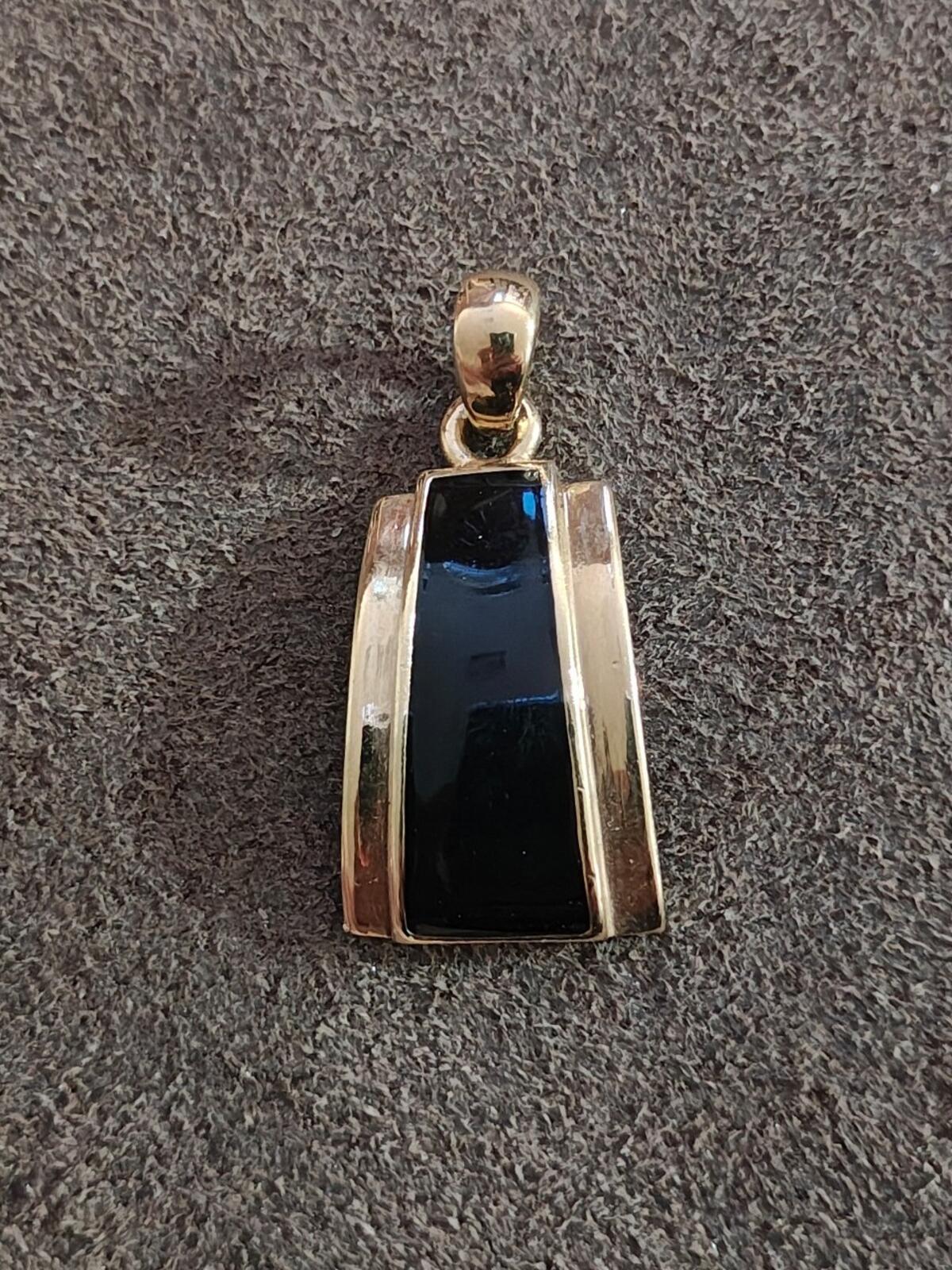 Signed Lia Sophia Refined Black Enamel Gold-Tone Slide Pendant
