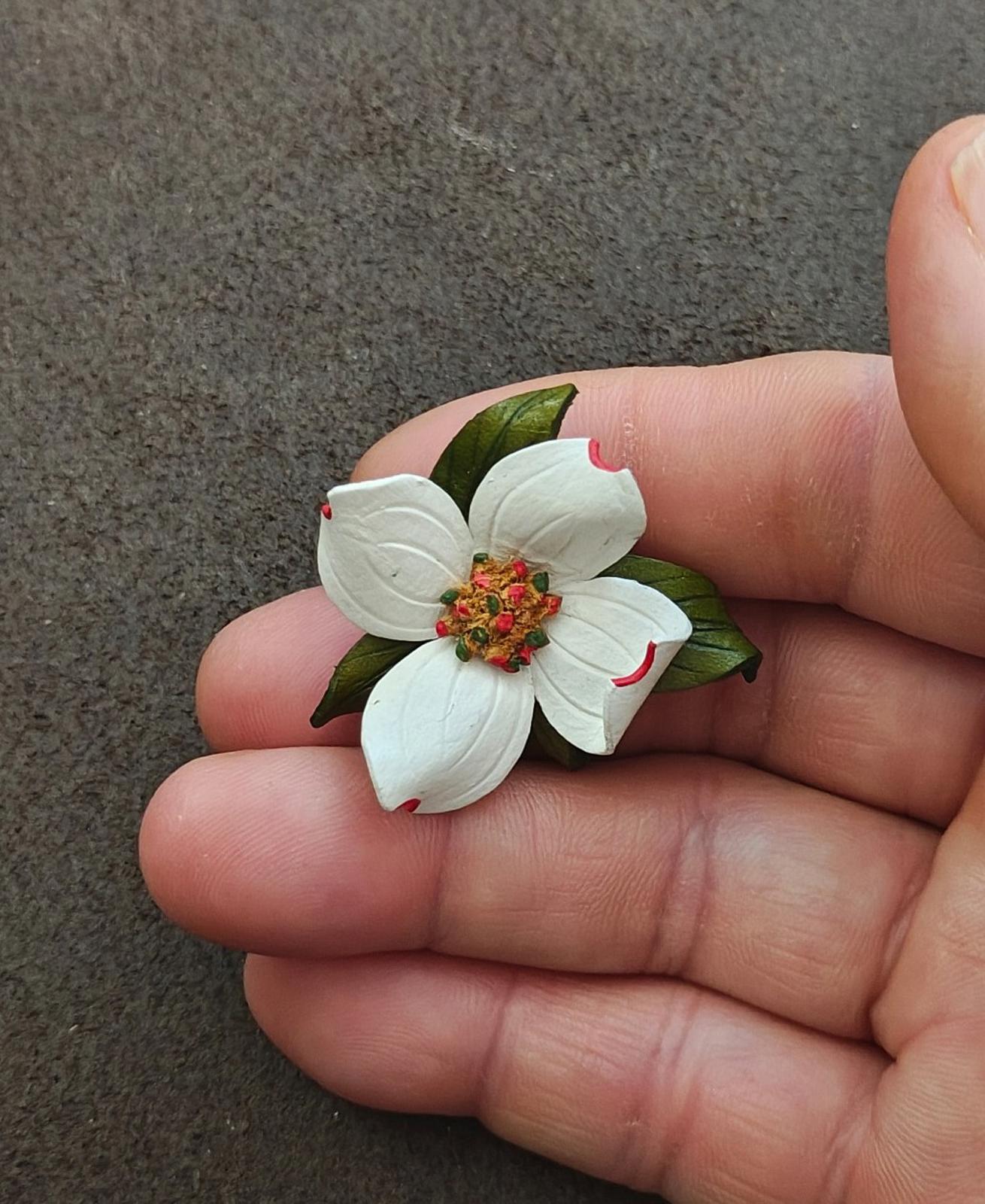 1980s Handcrafted Leather Dogwood Flower Brooch