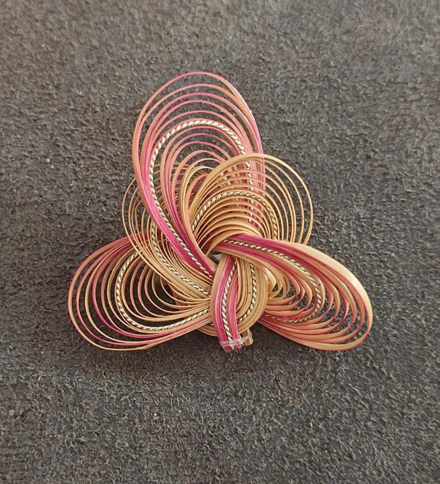 1960s/70s Quilled Bamboo or Rattan Folk Art Brooch