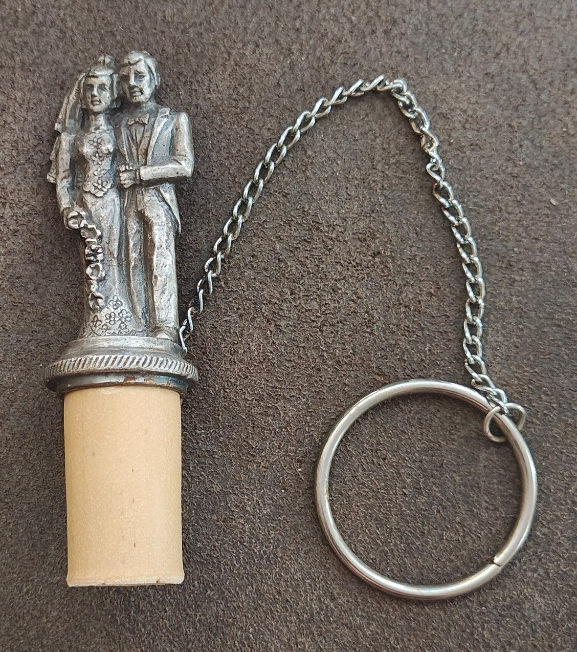 1980s Pewter Bride & Groom Wine Bottle Stopper
