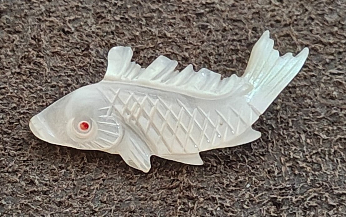 1960s Hand Carved Mother of Pearl Koi Fish Brooch Pin