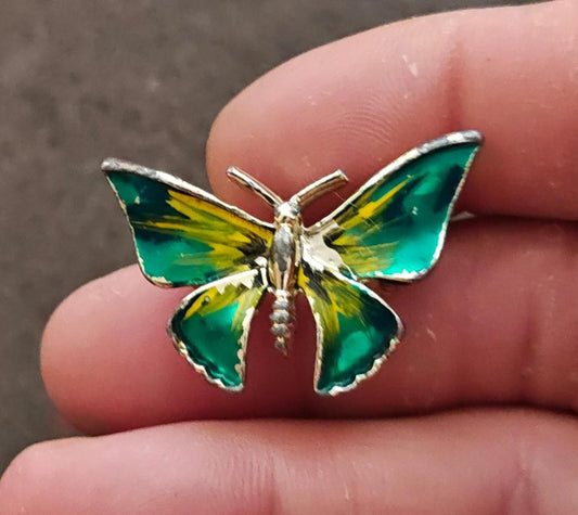 1980s Gold Tone Yellow and Green Enamel Brooch.