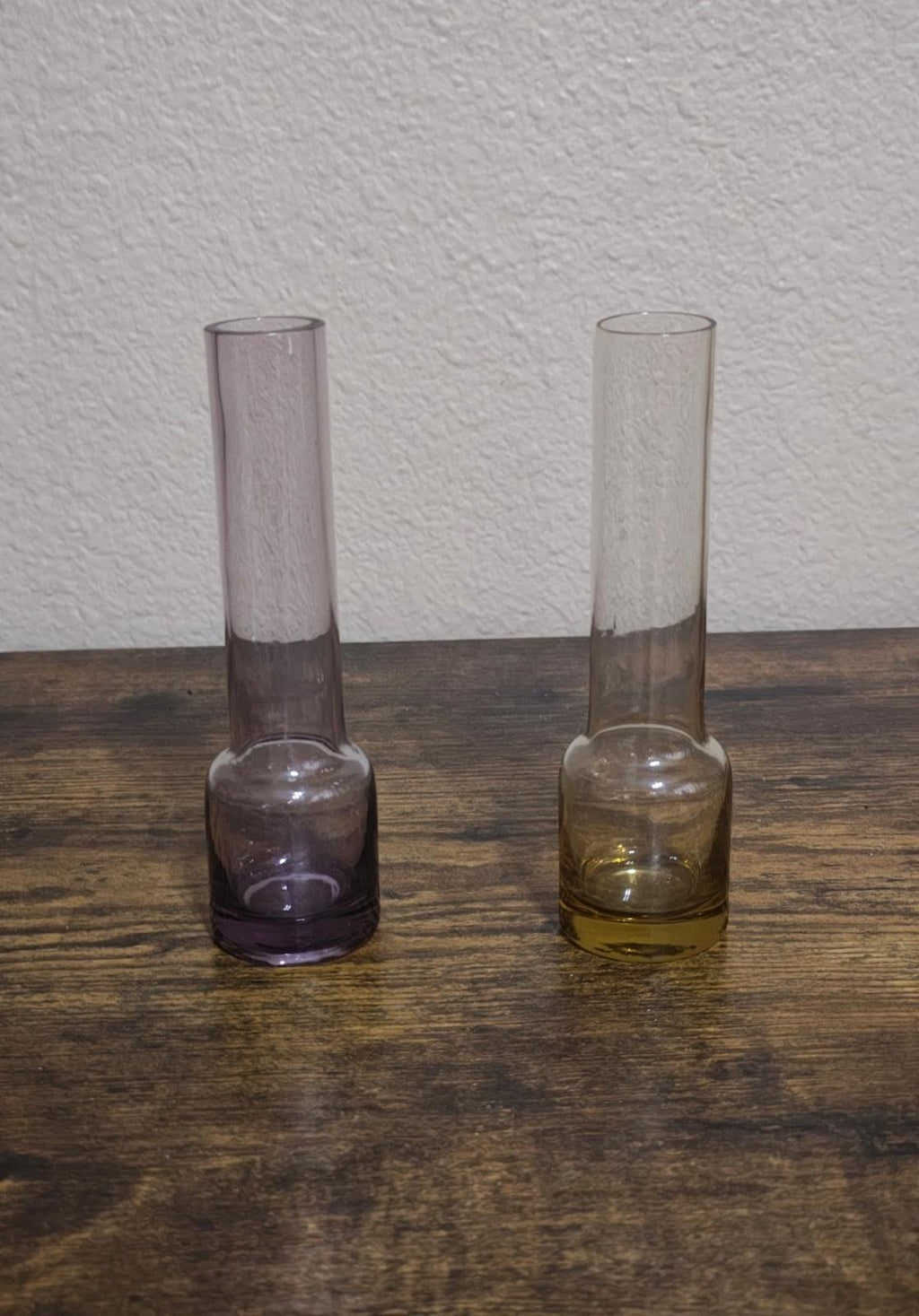 1960s/70s Set of One Purple & One Yellow Glass Bud Vases/Containers