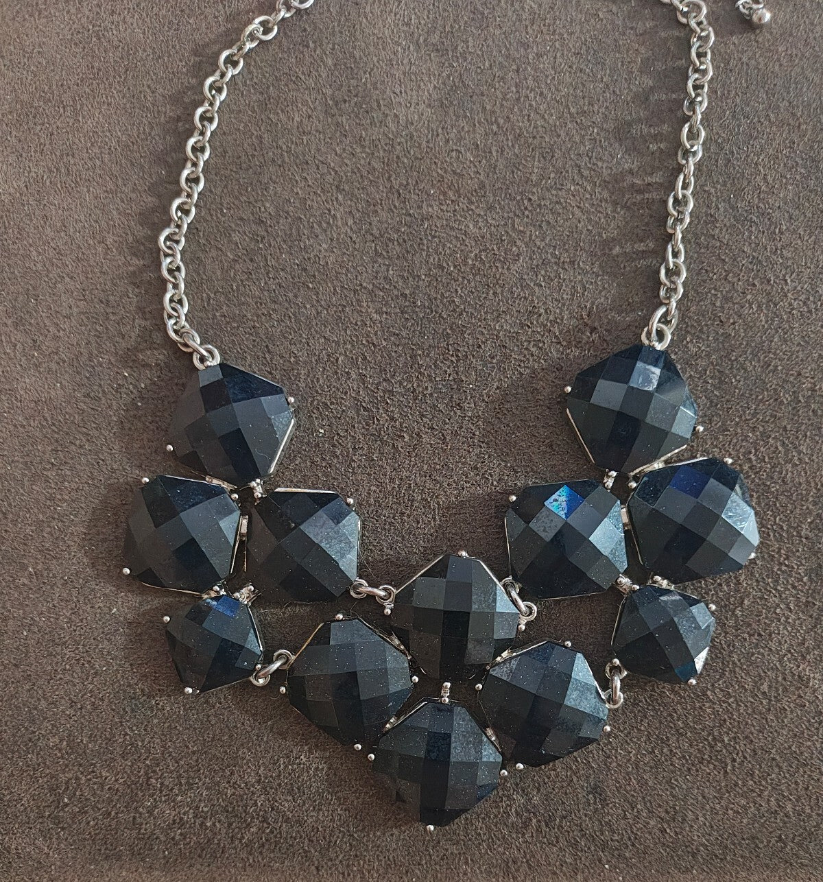 NYC Brand Silver Tone Black Geometric Silver Tone Statement Necklace.