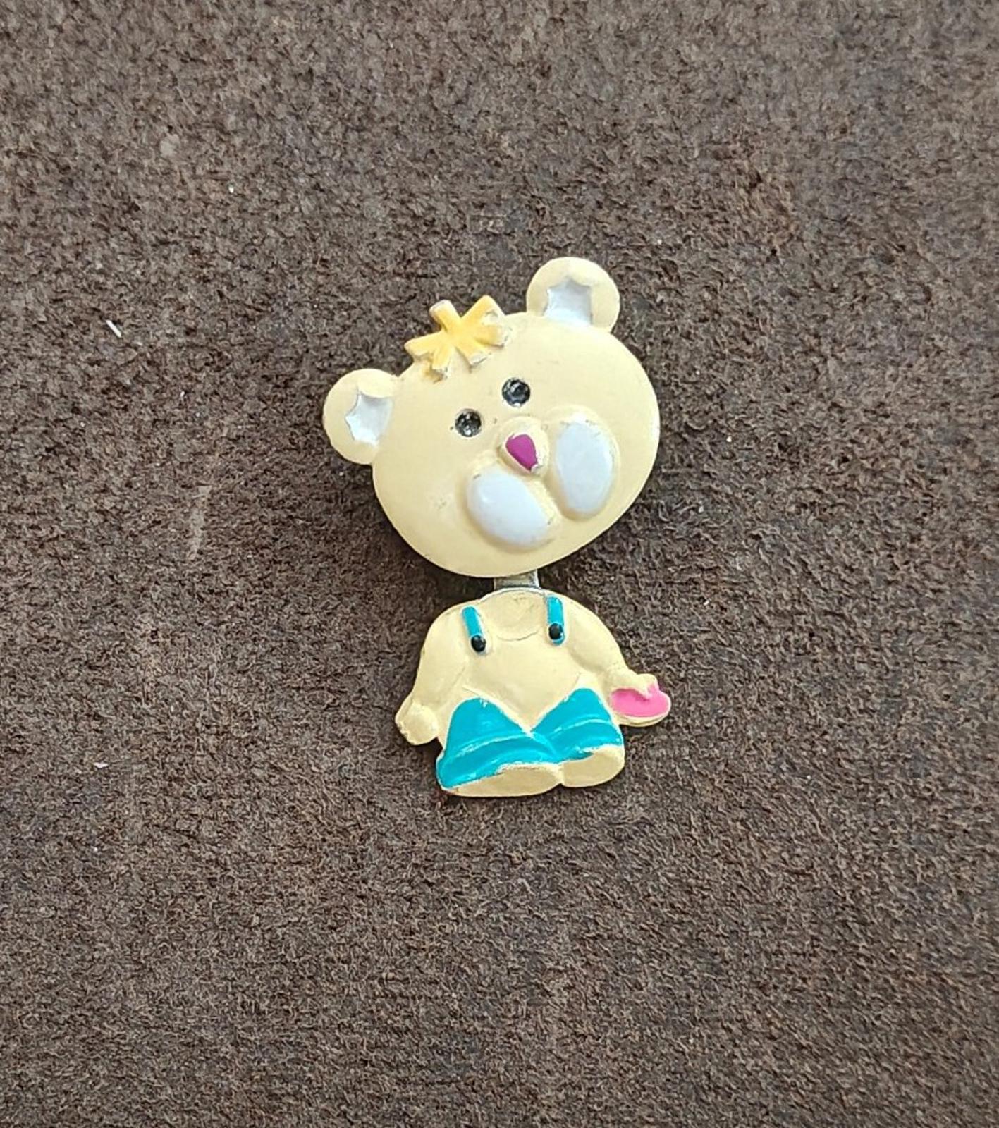 1970s/80s Metal Articulated Yellow, Blue and Pink Enamel Teddy Bear Brooch
