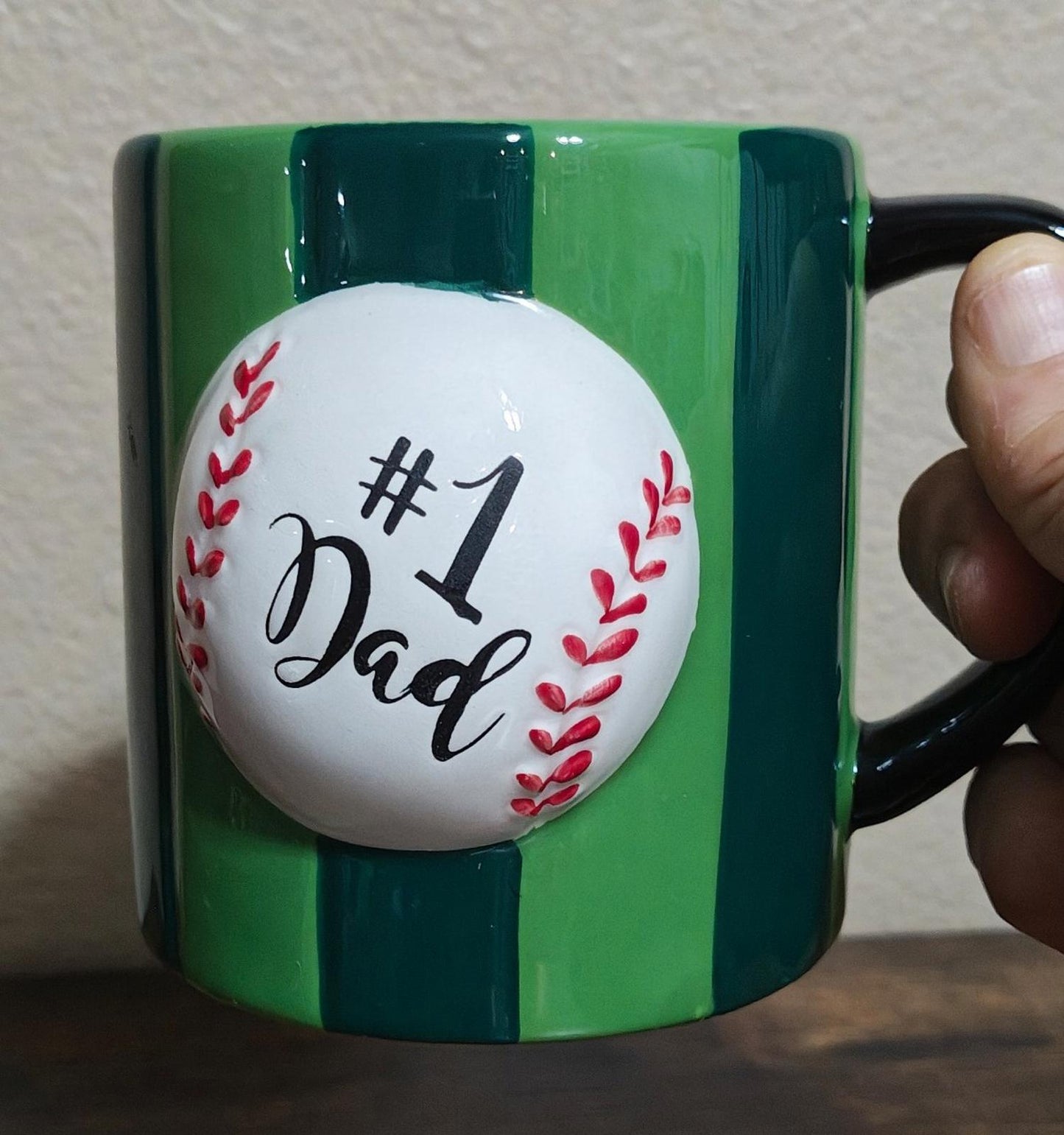 Hand Painted 3D Embossed #1 Dad Baseball Mug