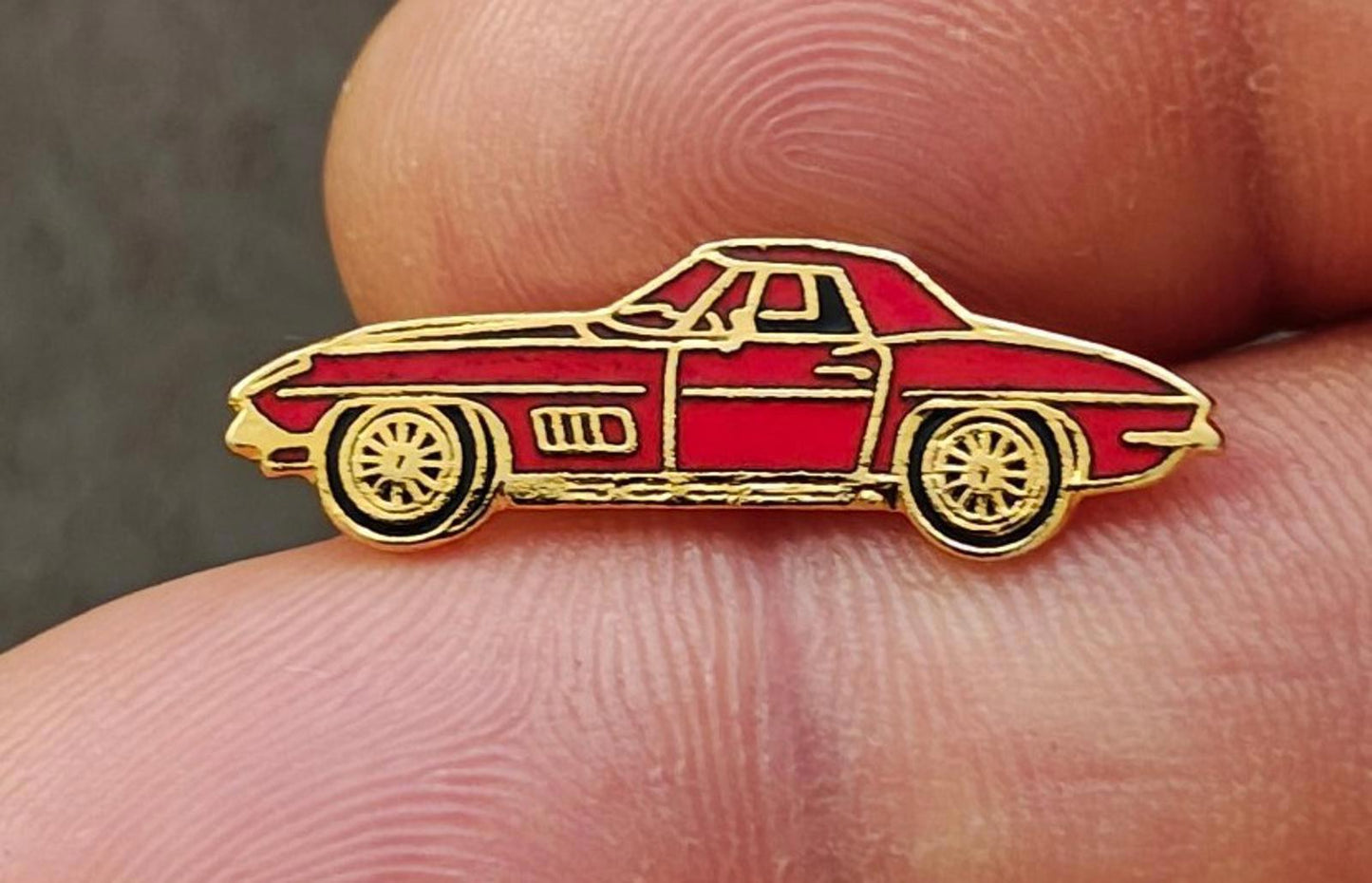 1980's Red Corvette Gold Tone Car Enamel Pin