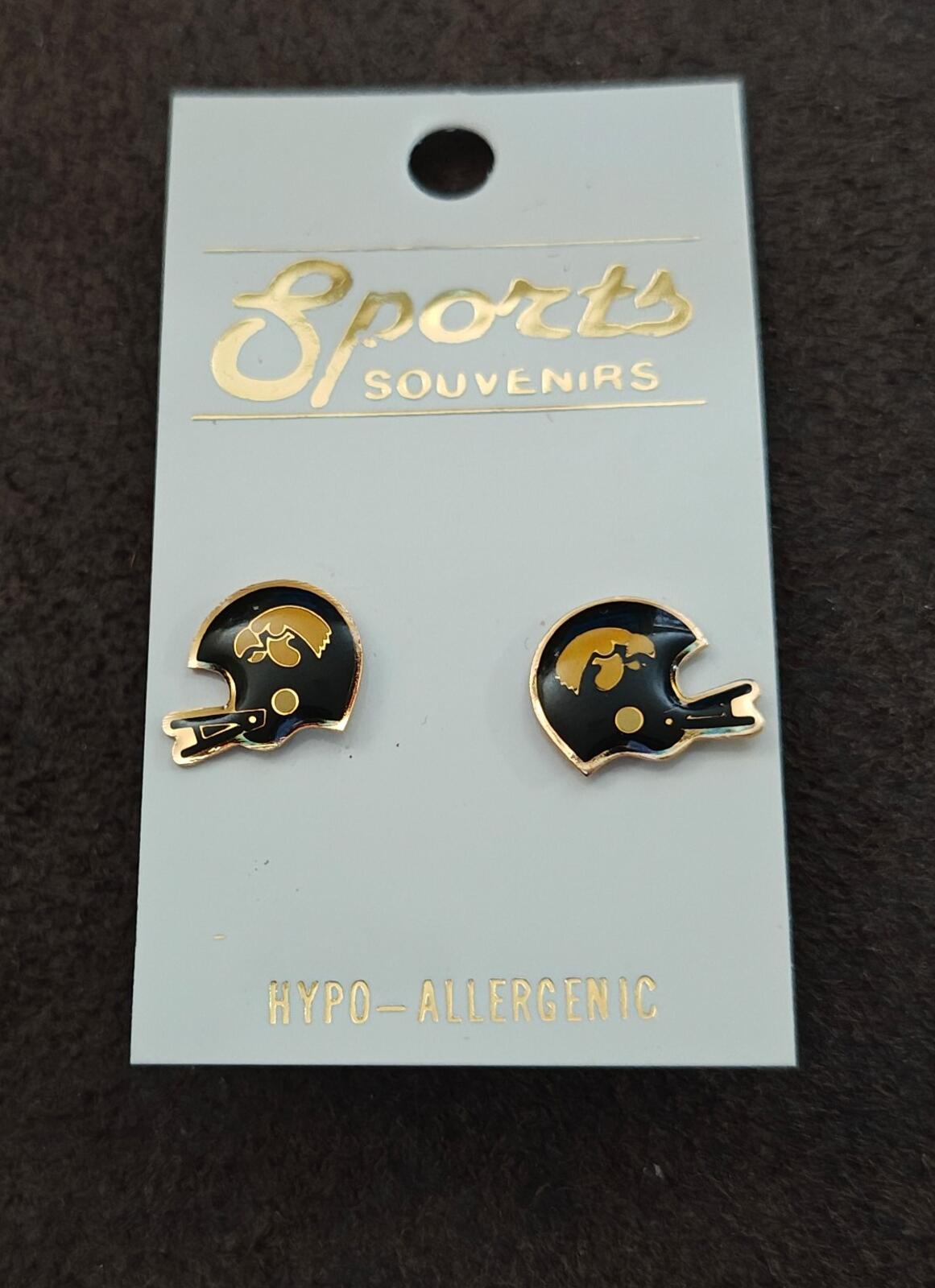 1980s University of Iowa Hawkeyes Helmet Gold Tone Enamel Stud Earrings