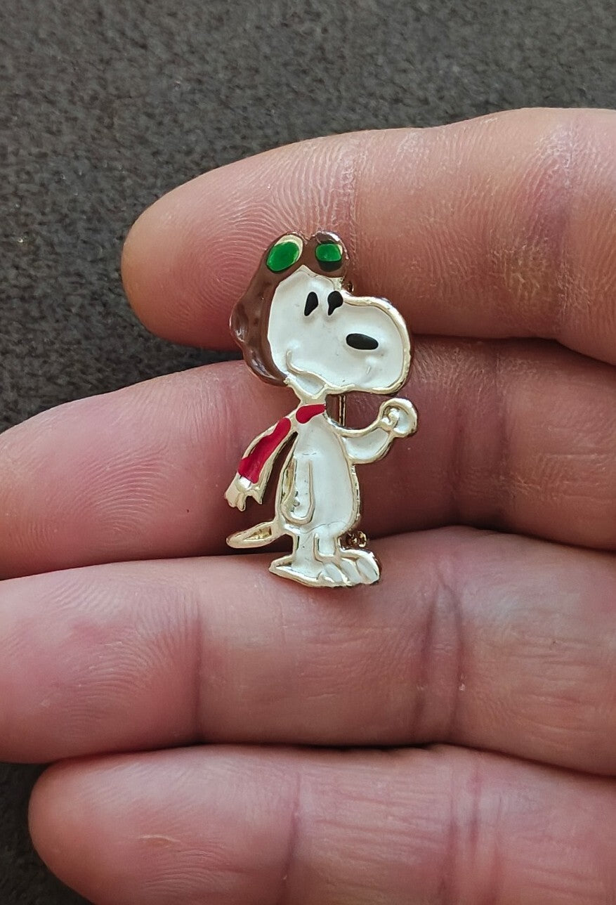 1970s Snoopy "World War I Flying Ace" Gold Tone Enamel Pin.