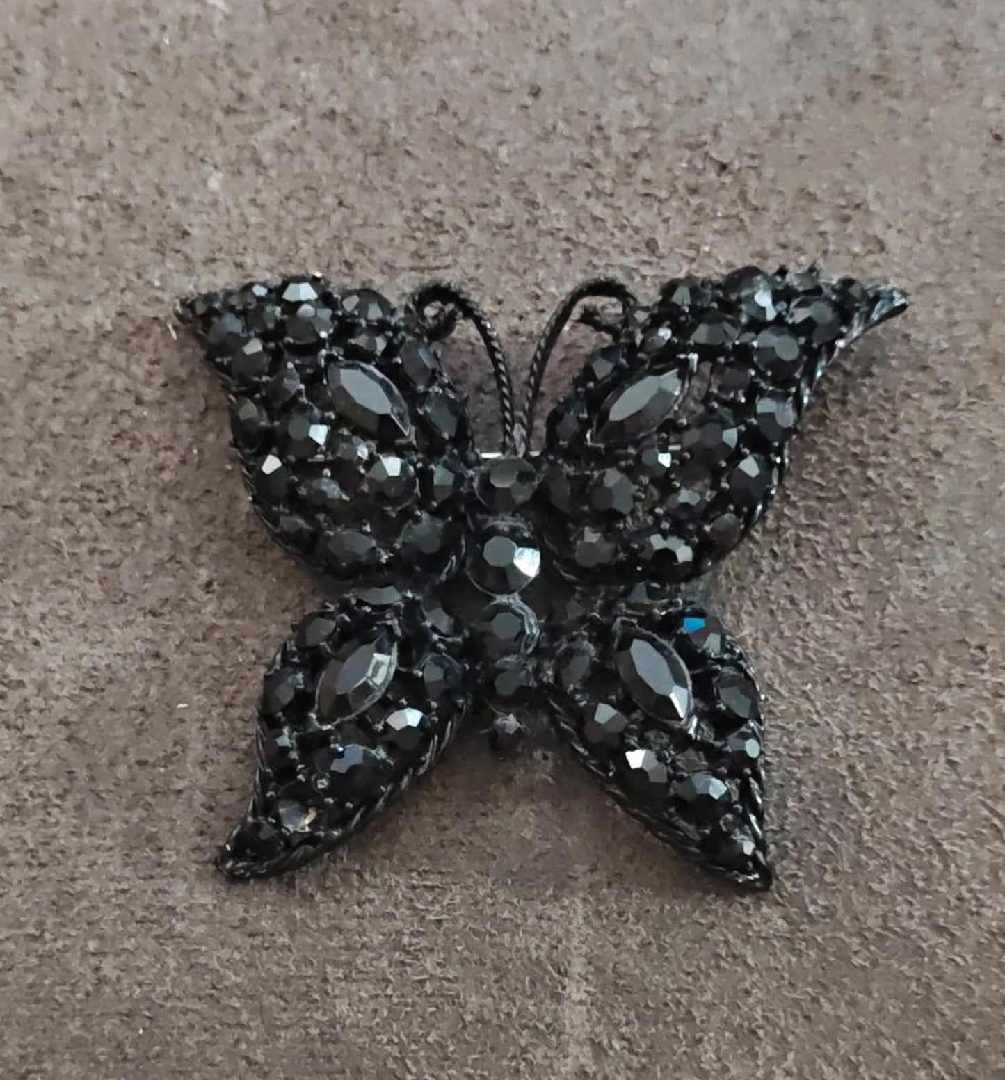 1950's Black Rhinestone Butterfly Brooch
