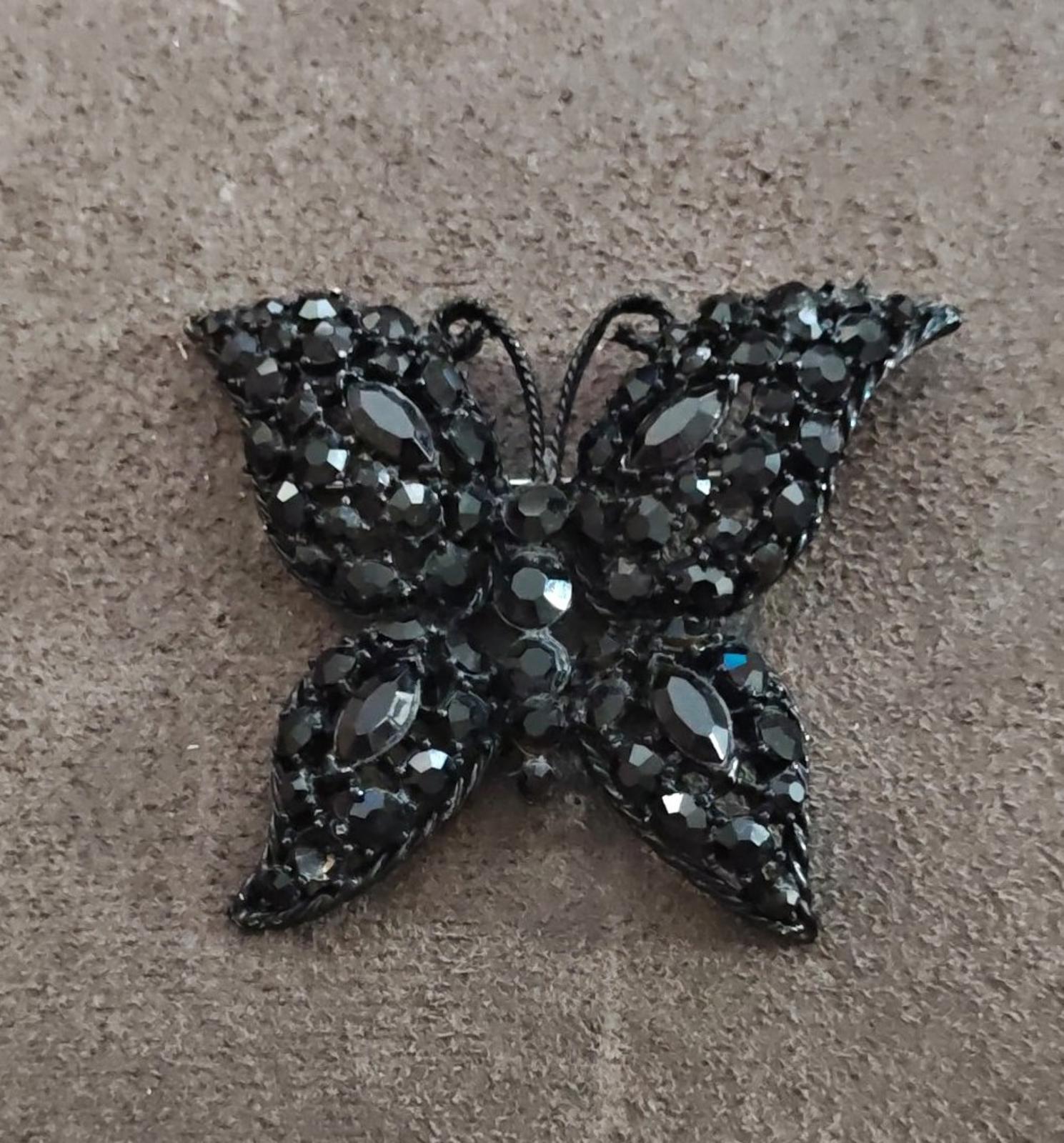 1950's Black Rhinestone Butterfly Brooch