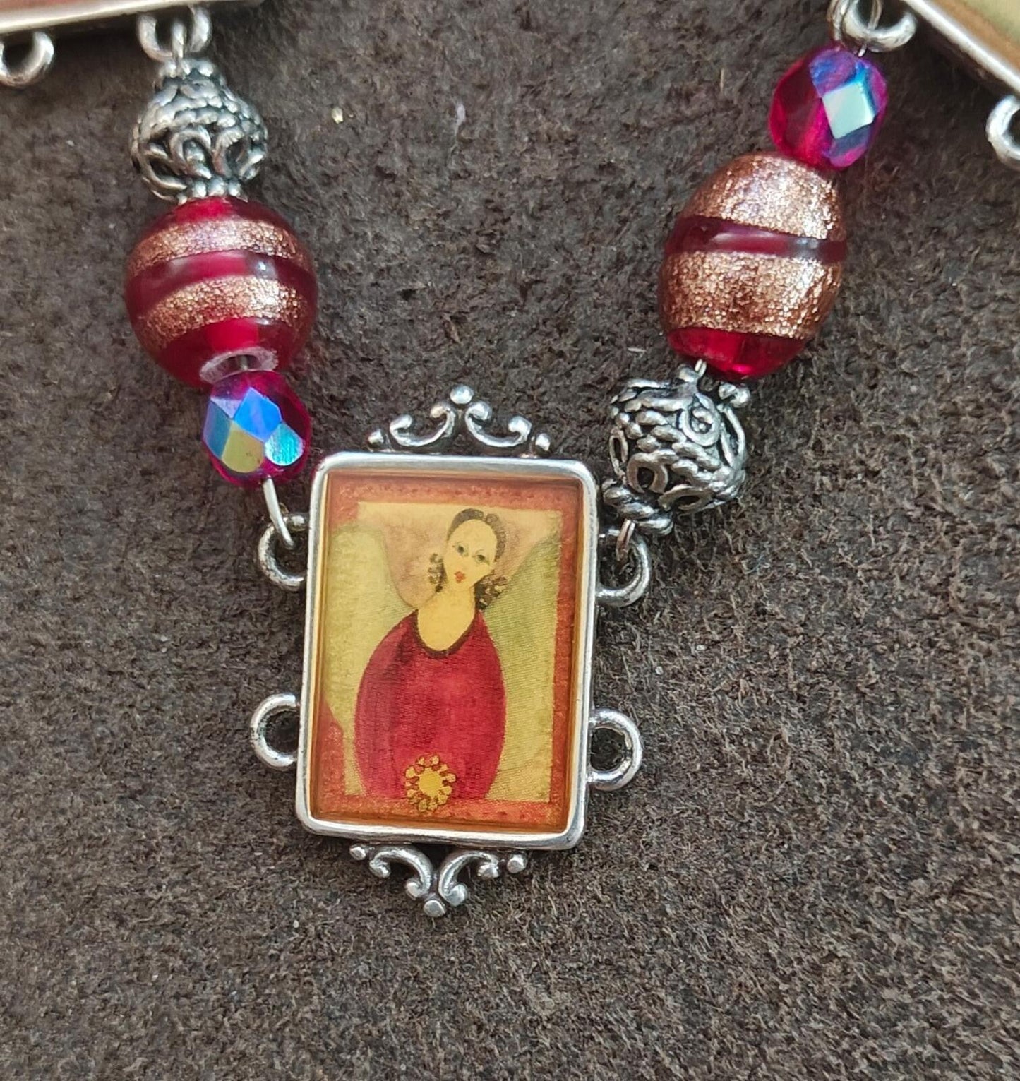 1990s Retired Brighton Silver Plate Portrait Link Bracelet (Peace & Joy Series)