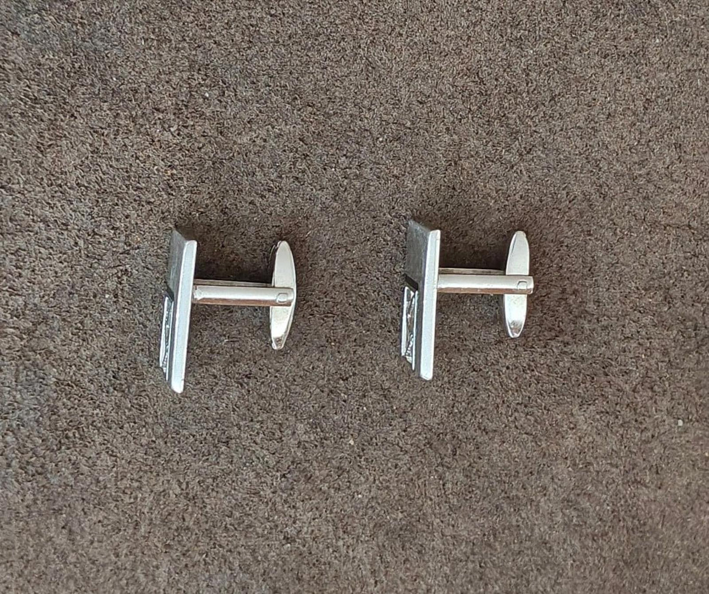 1950's/60's Marked Foster Silver Tone Black Enamel Cufflinks