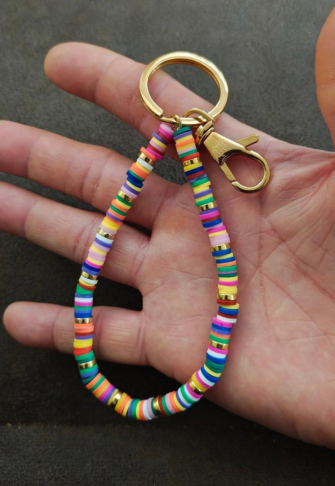 Colorful Handmade Heishi Beaded Bracelet Keychain