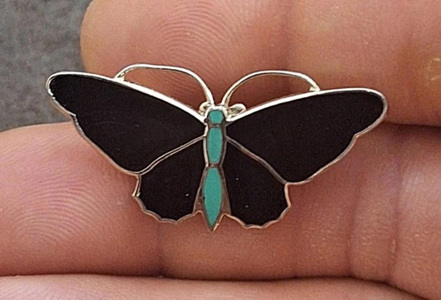 1960’s Black & Green Butterfly Enamel Pin Brooch