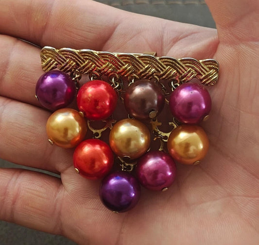1960s Chandelier Style Gold Tone With Colorful Beads