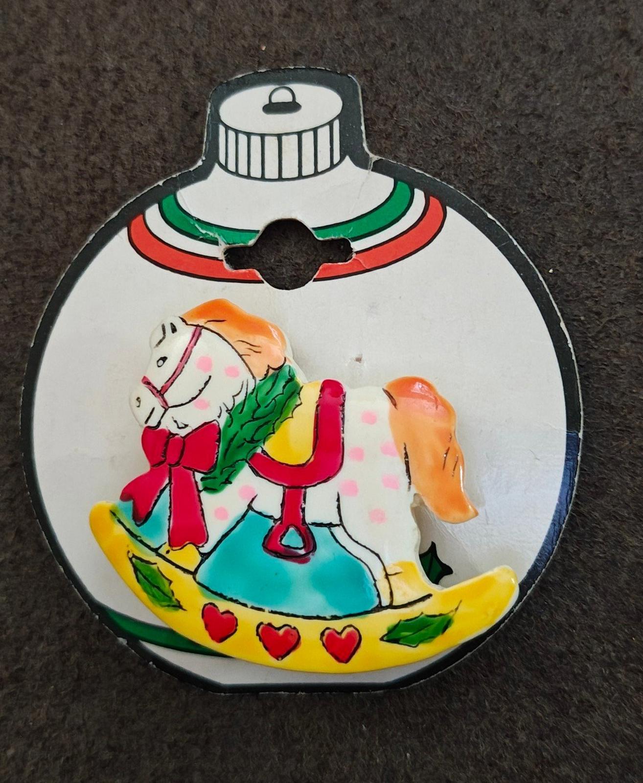 1980s Vintage Rocking Horse Holiday Plastic Pin Brooch New