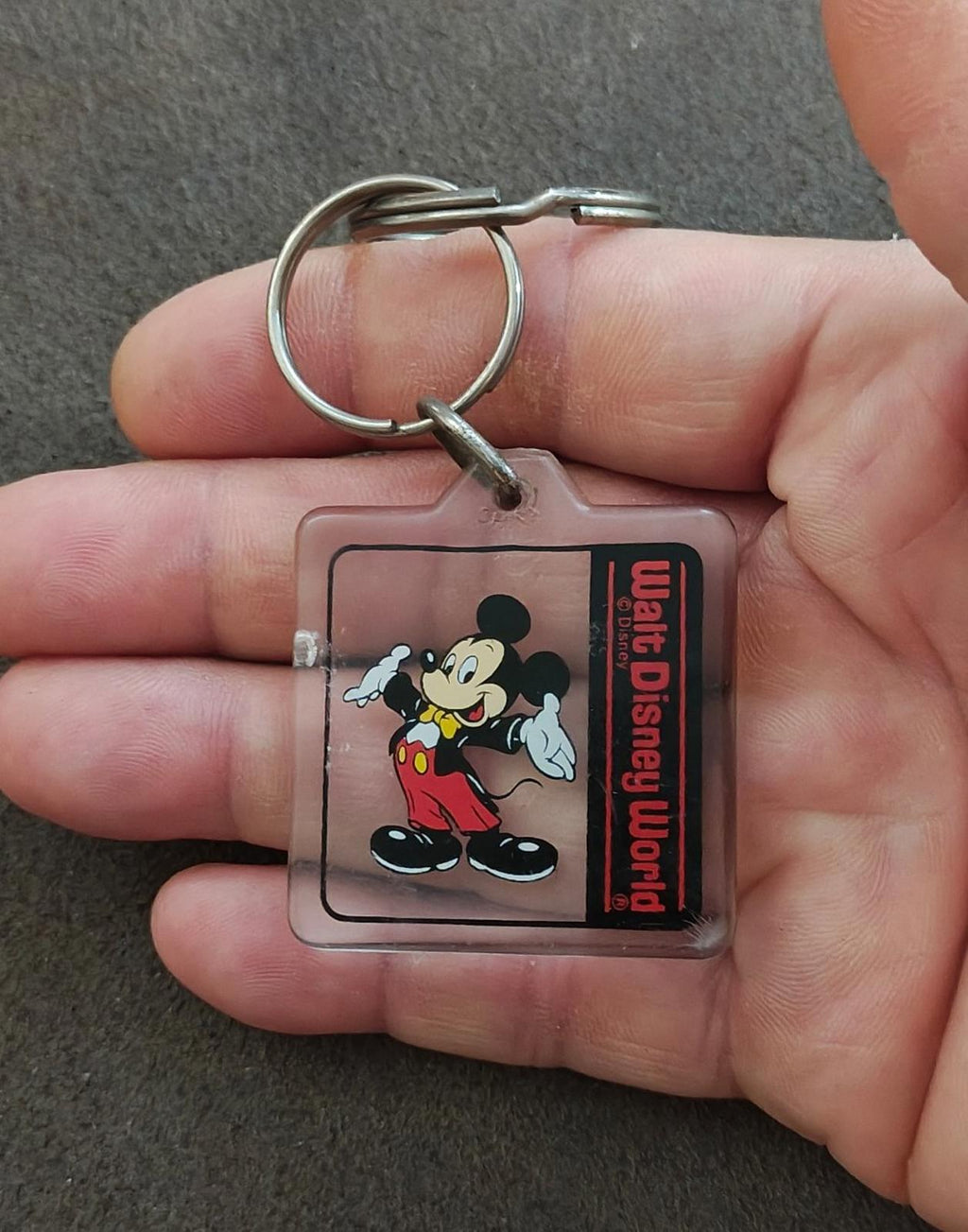 1990's Walt Disney World Mickey Mouse Square Plastic Keychain
