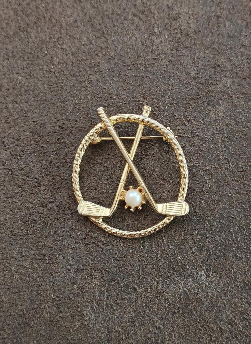 1980s Signed FAM Gold Tone Golf Brooch