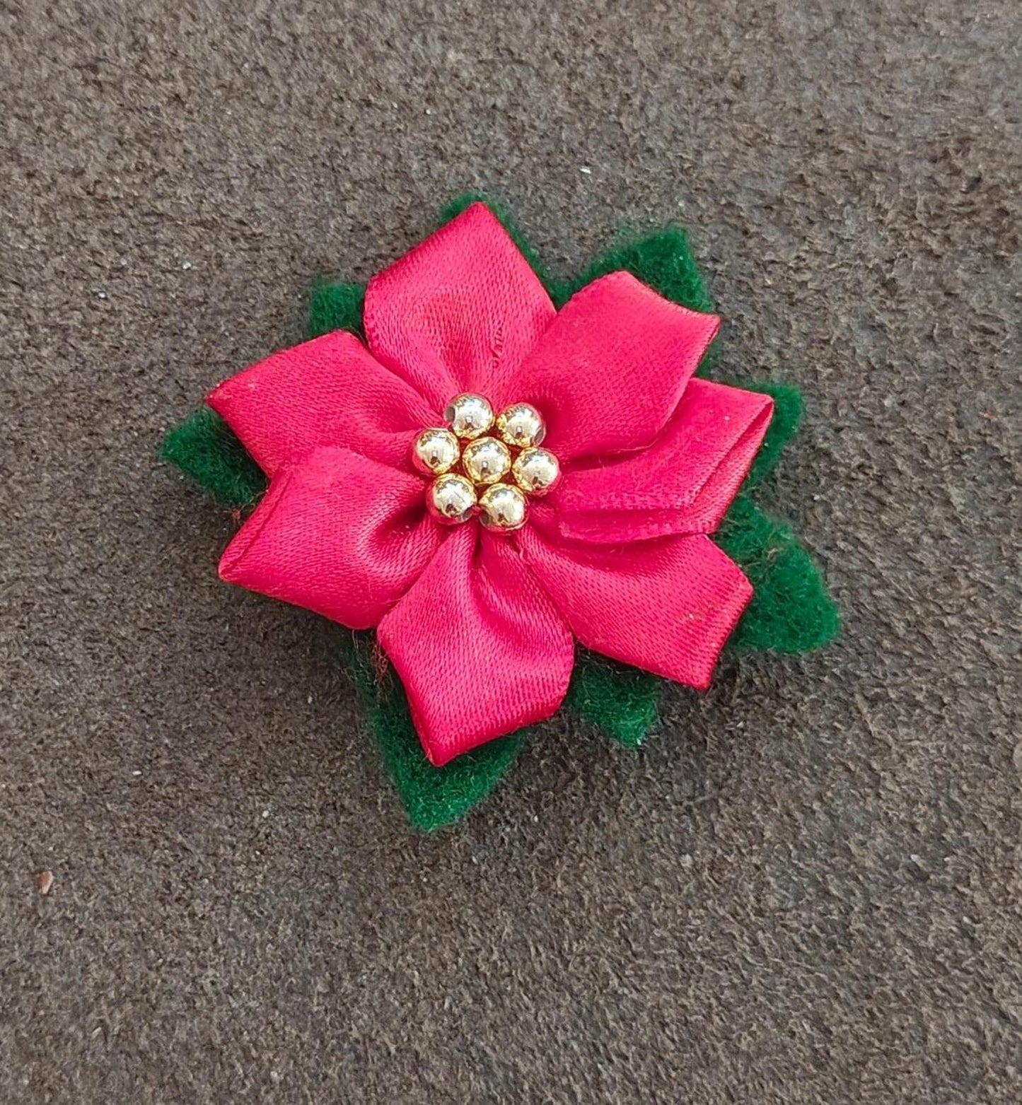 Hand Crafted Poinsettia Fabric Flower Brooch