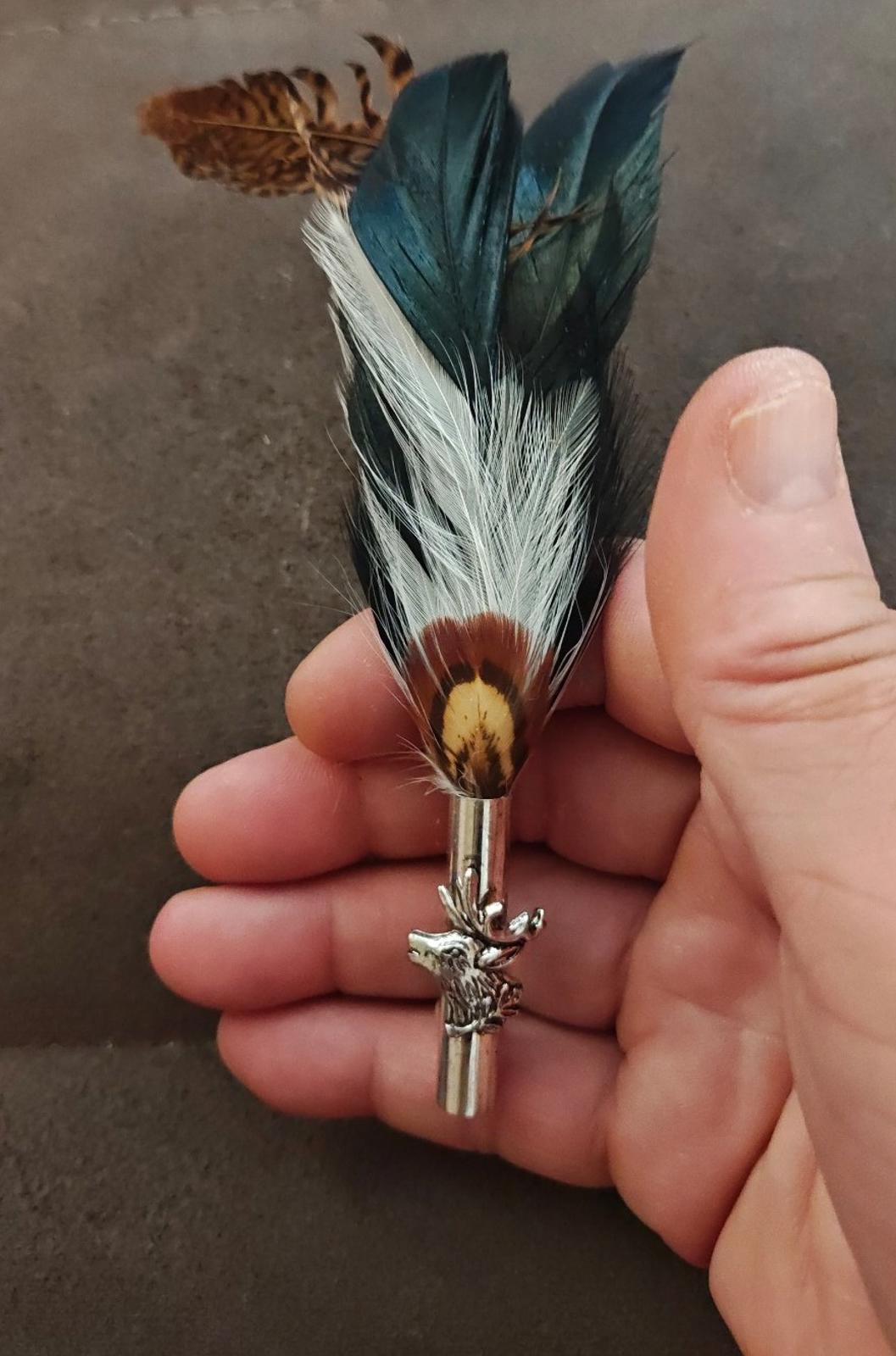 1960s Traditional Bavarian/Alpine Style Hunting Feather Hat Silver Tone Brooch