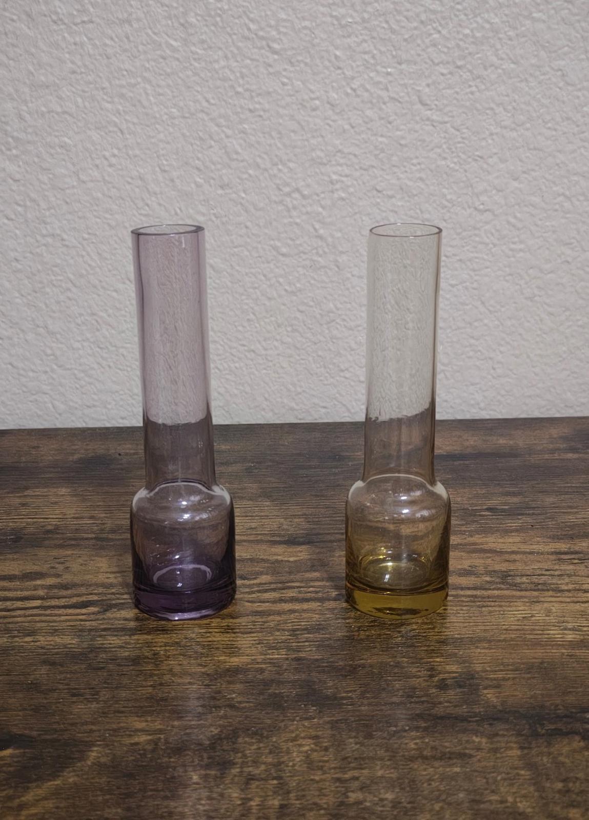 1960s/70s Set of One Purple & One Yellow Glass Bud Vases/Containers