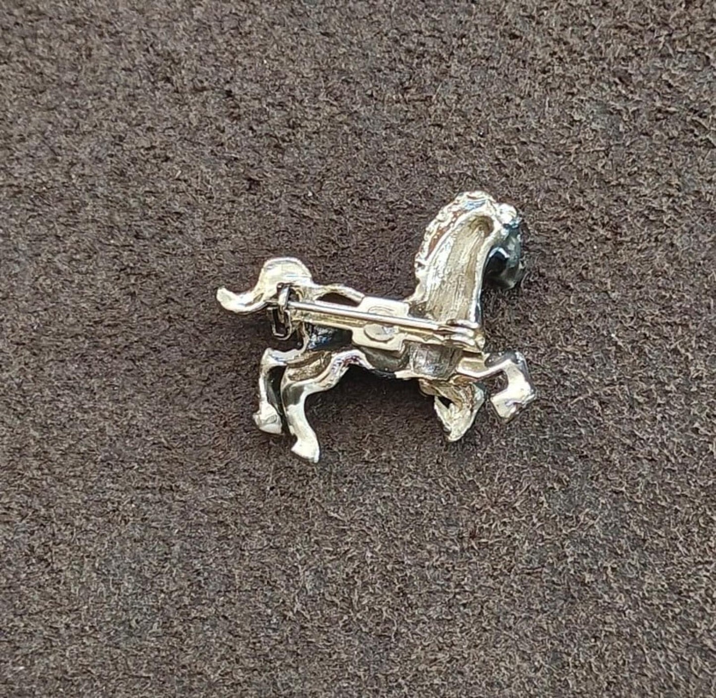 1970s/80s Silver With Grey & Black Enamel Prancing Horse/Stallion Brooch