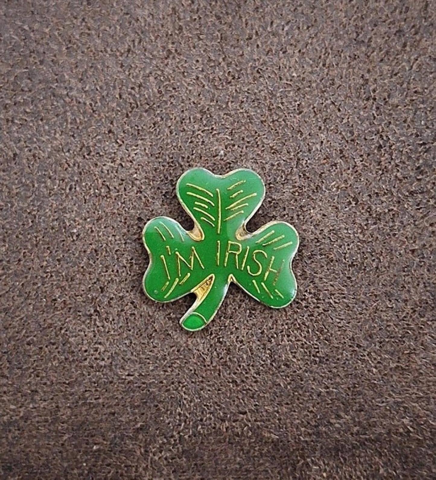 Vintage Gold Tone "I'm Irish" Shamrock/Clover Enamel Pin